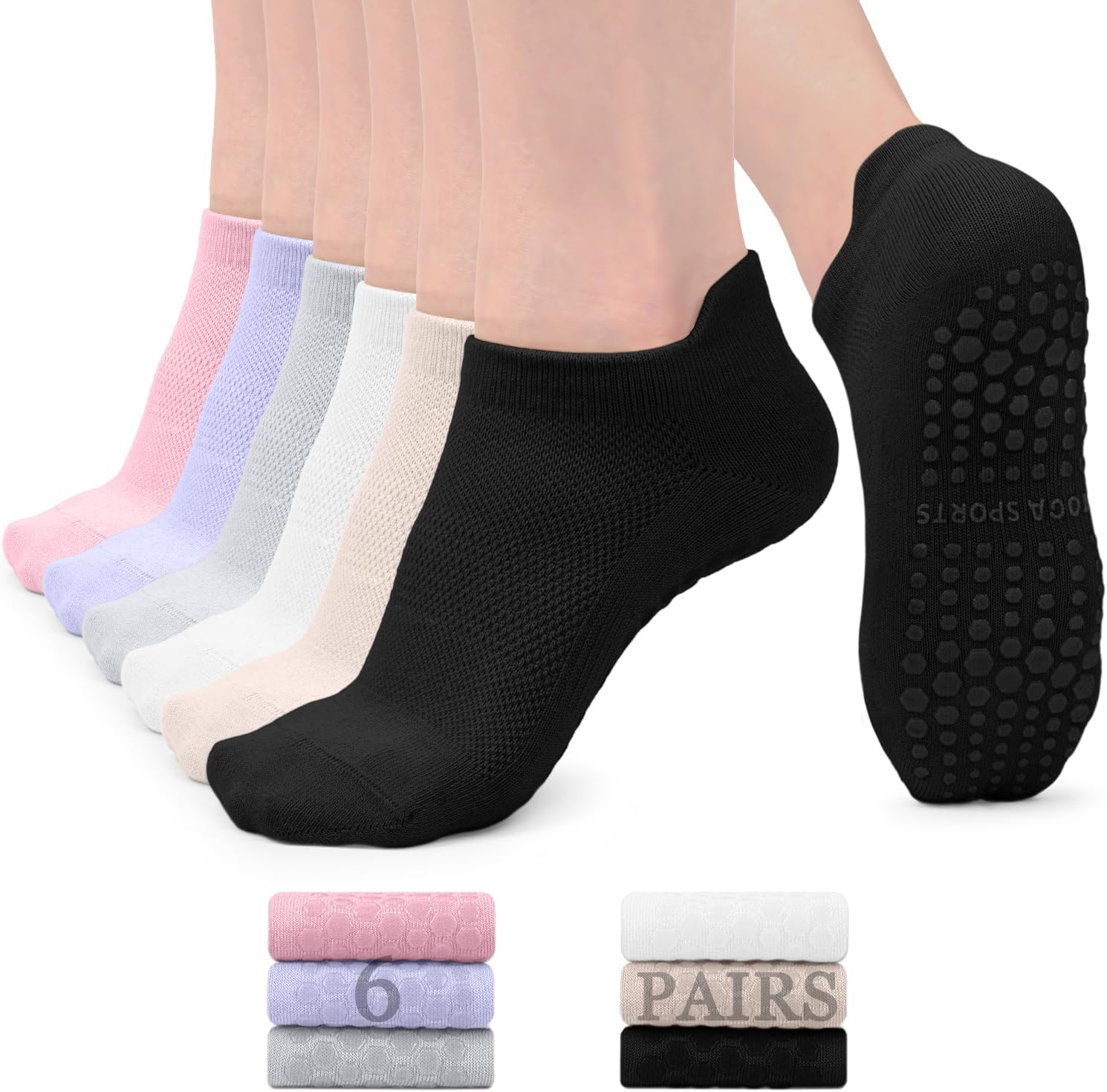 Pilates Socks with Grips for Women, Non-Slip Yoga Athletic Socks for Barre Ballet Barefoot Workout Hospital