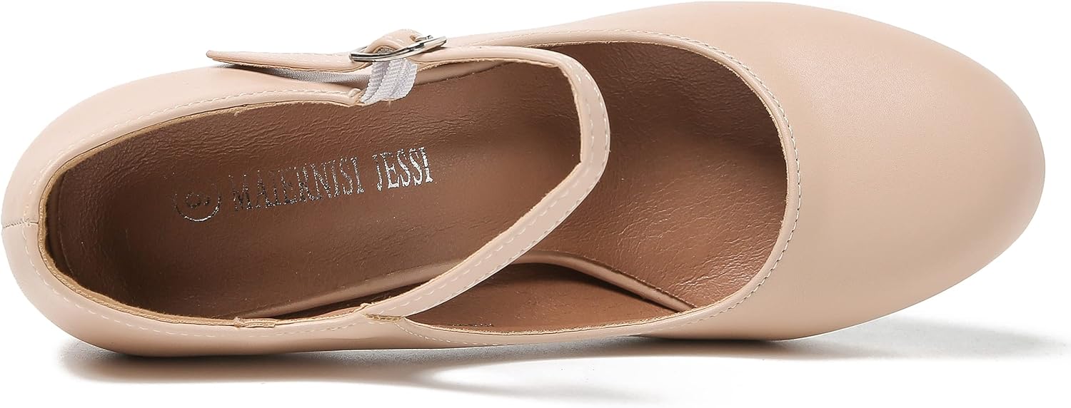 MAIERNISI JESSI Women's Mary Jane Pumps, Closed Round Toe, Block Heel with Ankle Strap Buckle, 3.54 Inch High Heel - Image 4