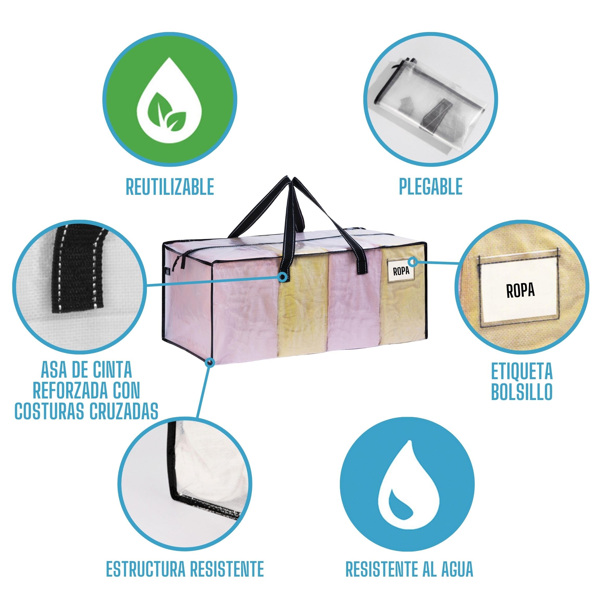 VENO Pack de 10 Bolsas de Mudanza, Almacenaje Extra Grandes, Almacenaje Resistentes, Cajas de Embalaje, Suministros de Mudanza, Lavandería Duraderas para Ropa(Ventana Transparente,Pack de 10)