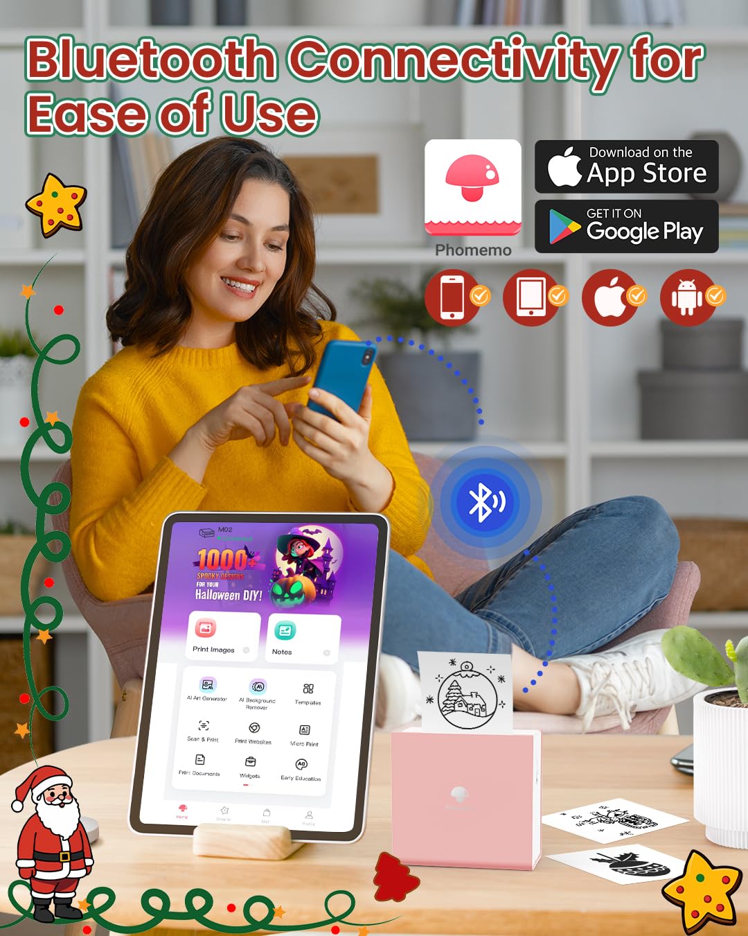 Phomemo M02 - Impresora térmica con 3 Rollos de Papel incluidos, compacta Impresora de Bolsillo inalámbrica para Viajes, Compatible con Android iPhone y iPad para Journal Children Daily Plan, Rosa