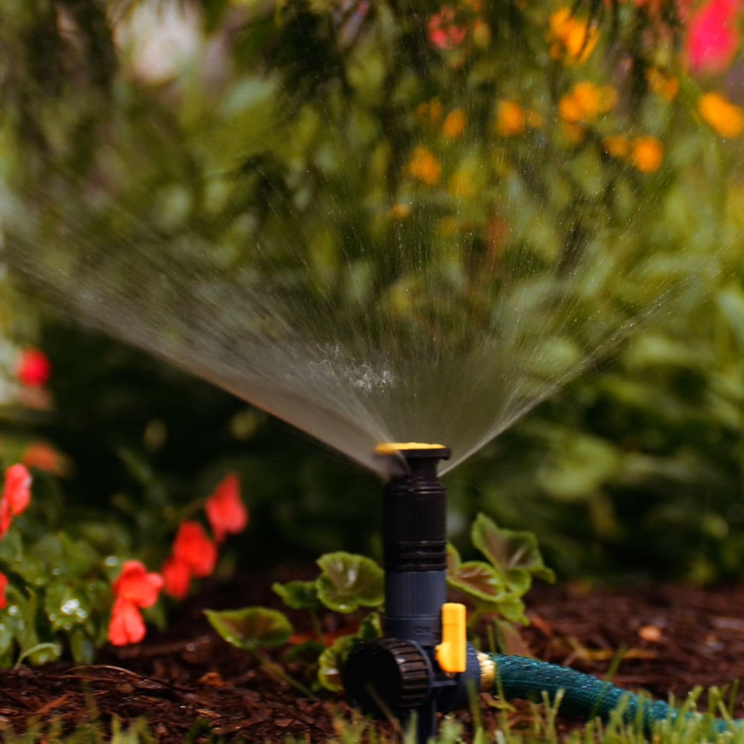Melnor 65185AMZ Multi-Adjustable Spike Sprinkler Set, 3 Pack, Waters Up to 30 Ft. Diameter Each, Adjustable Angle Direction and Distance, Flow-Through Base, Quick Connect Bundle