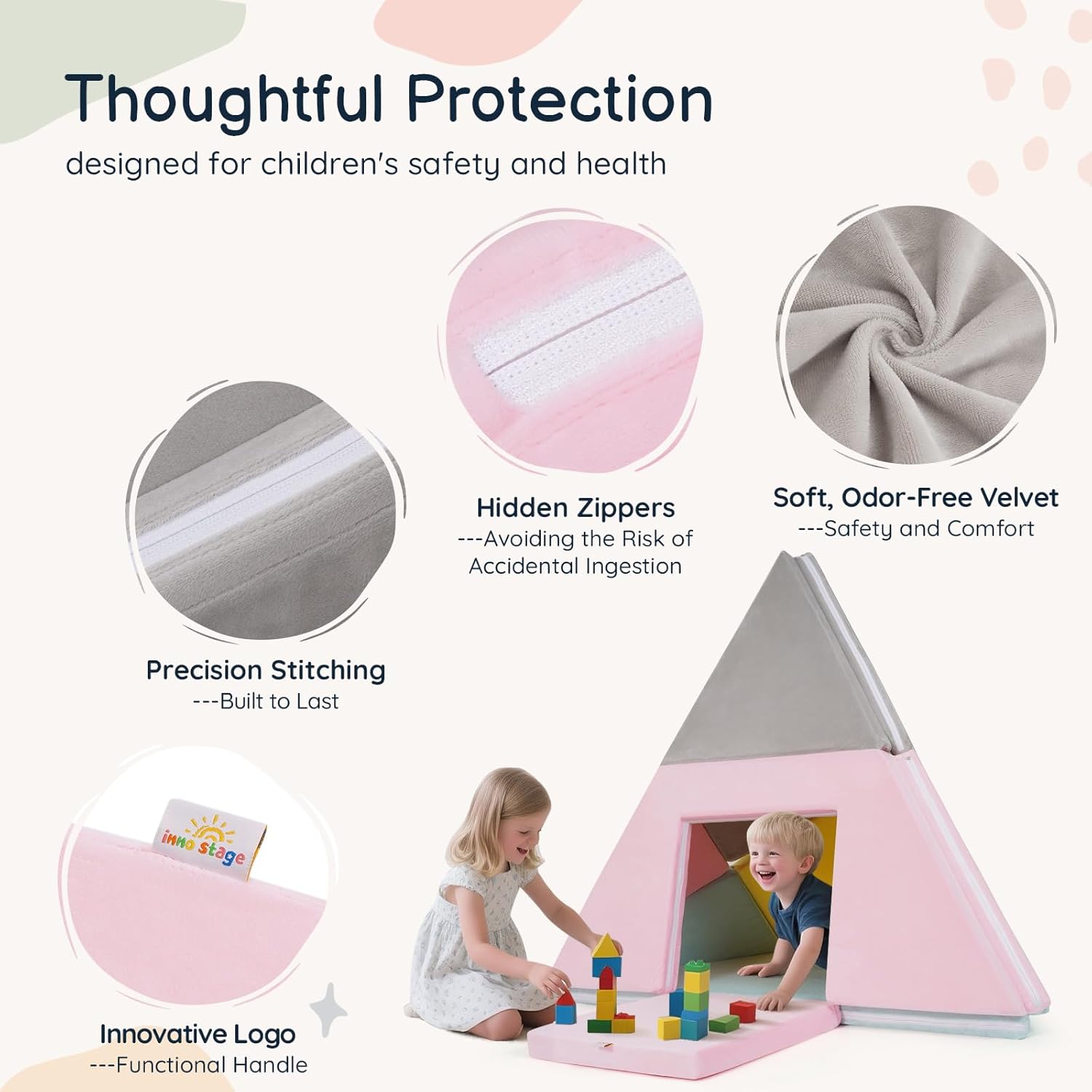 INNOSTAGE 3-in-1 Baby Play Mat – 94.5"x55" Extra-Large 2" Thick Crawling Mat for Floor, Foldable Tumble Foam Play Rug Transforms to Canoe & Camp Teepee Tent, Washable Cover, Toddlers Kids Infant Crawling Activity Pad Playmat Playhouse