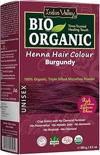 Indus Valley Bio Organic Natural Henna Hair Color Burgundy 100gm| 100% Gray Hair Coverage And Long Lasting Hair Dye | Vegan and Cruelty-Free