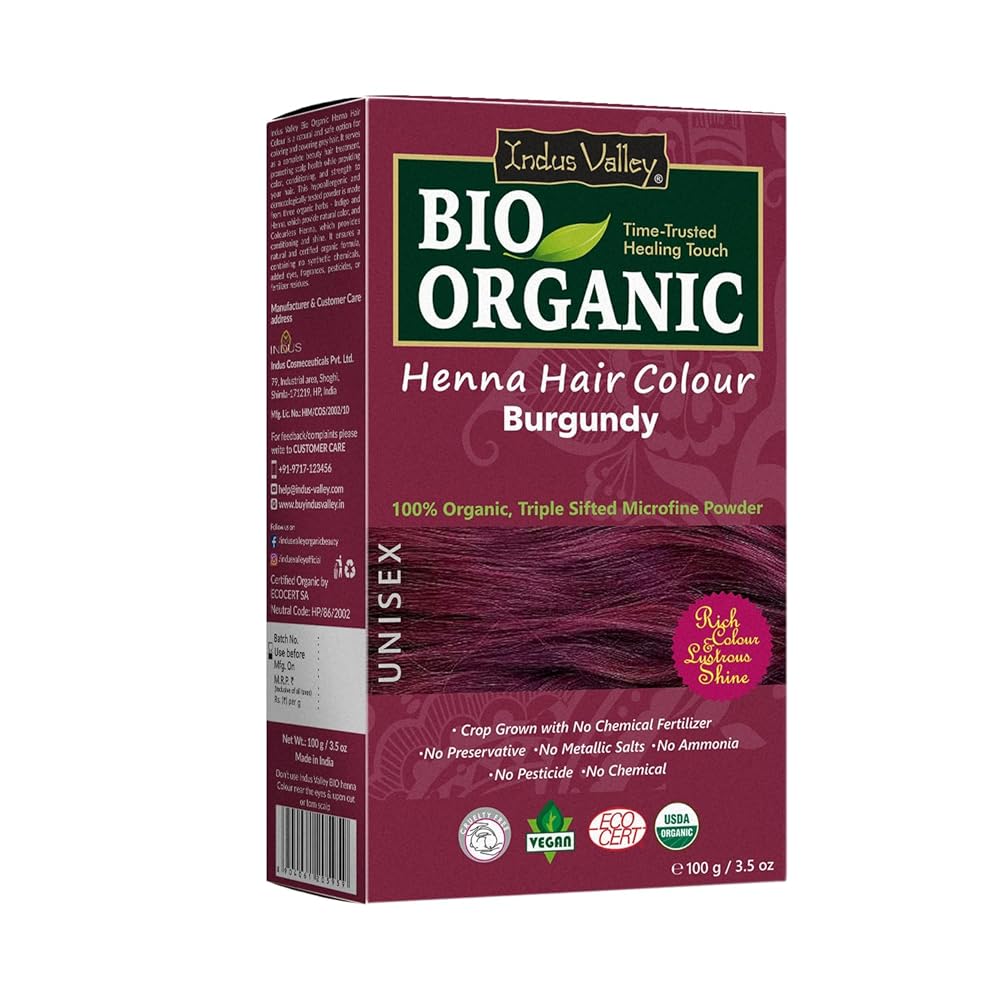 Indus Valley Bio Organic Natural Henna Hair Color Burgundy 100gm| 100% Gray Hair Coverage And Long Lasting Hair Dye | Vegan and Cruelty-Free