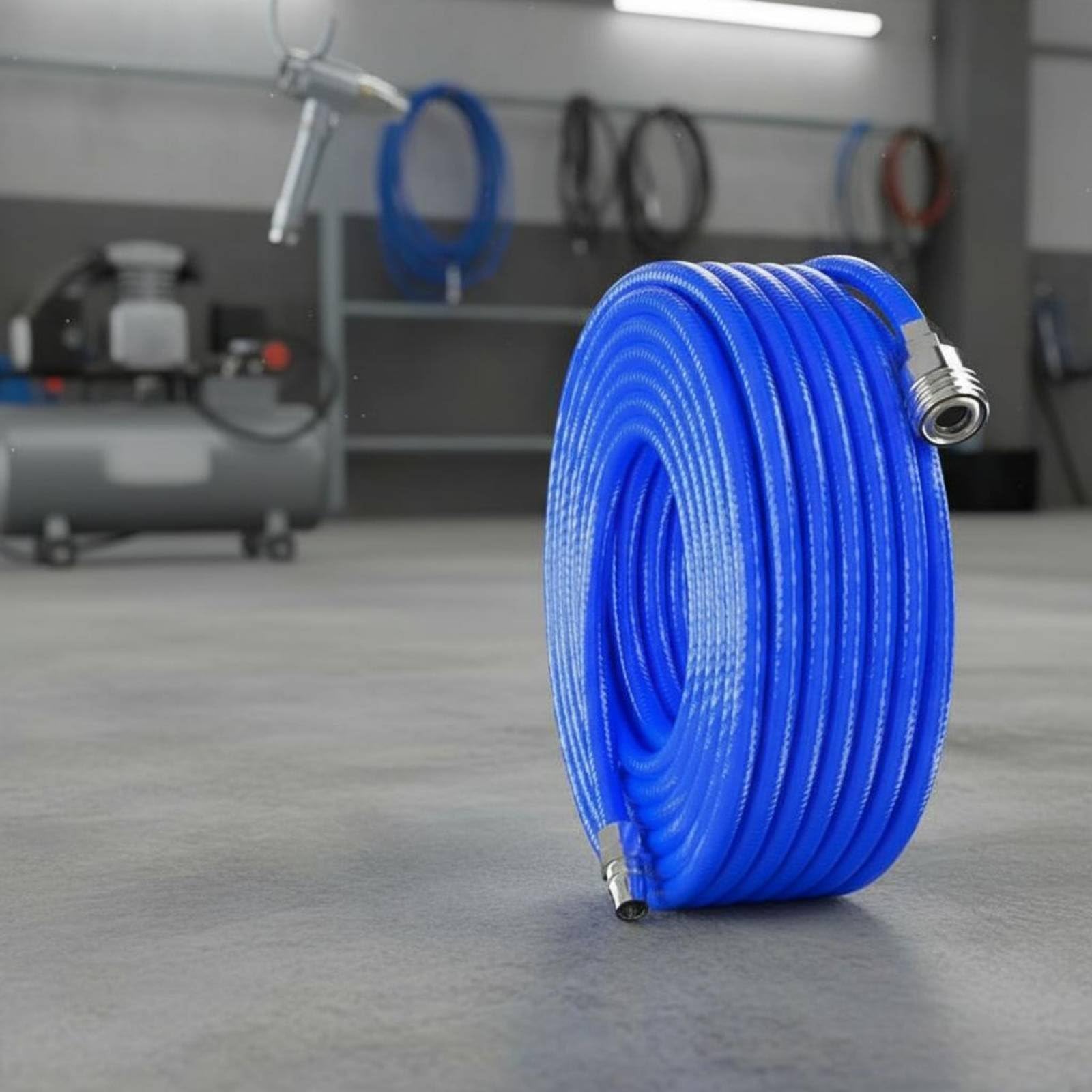 Amagogo Tuyau de Pompe à Air Polyuréthane Renforcé Pneumatique Anti Usure Huile Flexible Haute Pression Convient Compresseur, Bleu, 15 Mètres, 10mm X 6.5mm