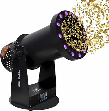 Confetti Machine, Electric Confetti Launcher with 12 LED Lights, DMX Control Digital Confetti Cannon with Remote, Confetti Shooter for DJ Party Nightclub Wedding Stage Concert Event Show