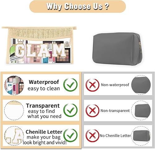 Miniatura 7 de izuzta Bolsa de maquillaje transparente boho para mujeres y niñas, Glam
