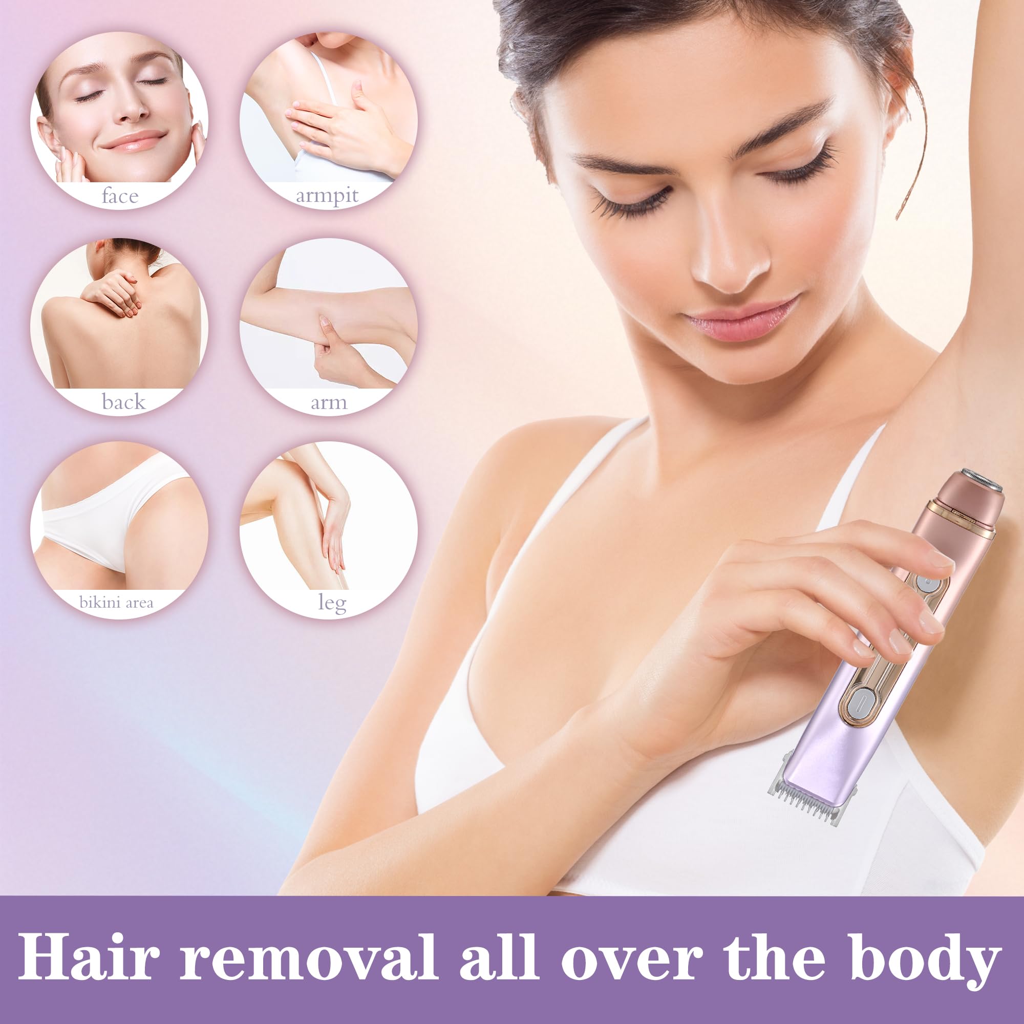 Afeitadora eléctrica 2 en 1 para mujer, recortadora de bikini de doble cabeza, impermeable IPX7, uso húmedo y seco, recortadora de vello corporal y removedor de vello facial para bikini, piernas 3