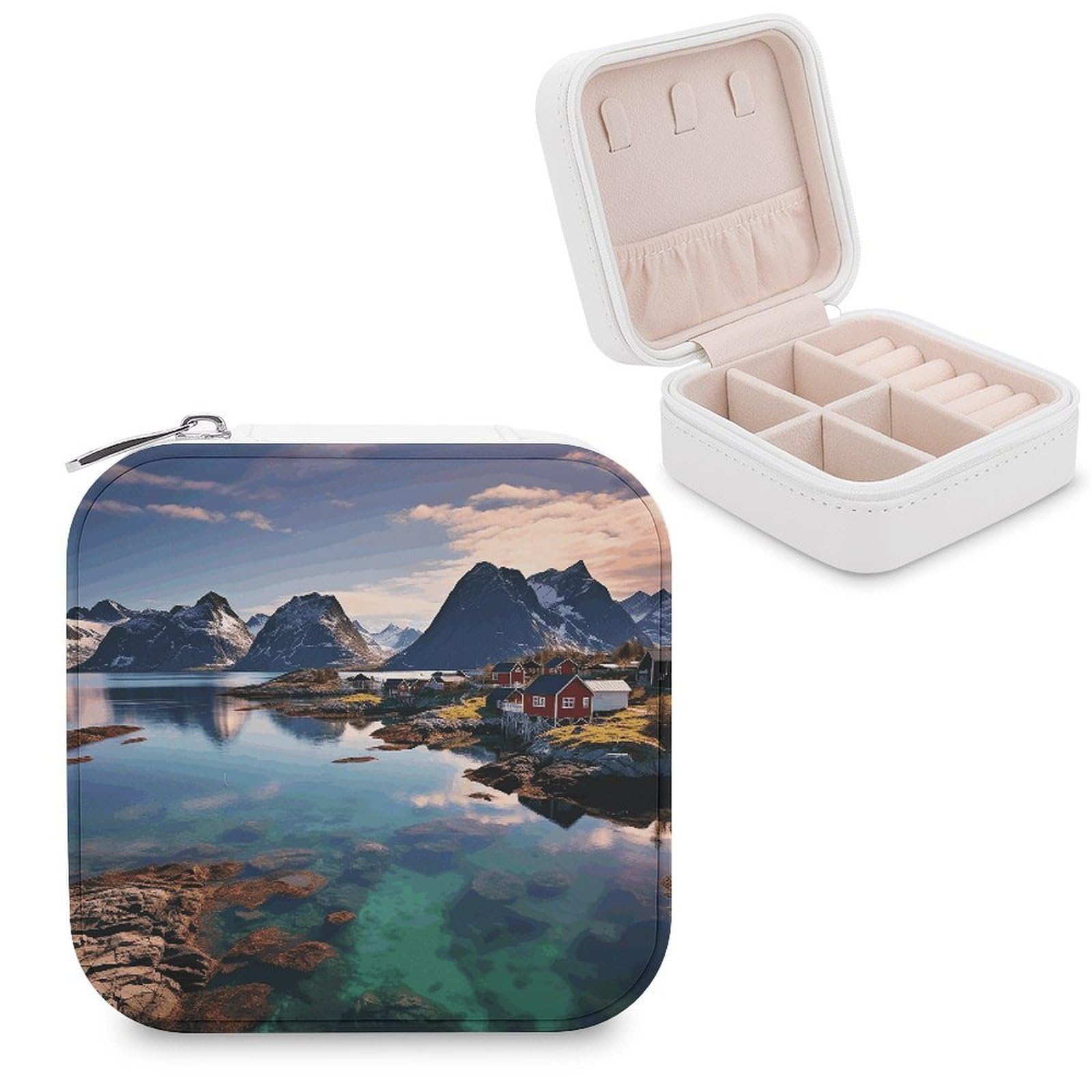 VstaDank Norway Islands Jewelry Box Exquisite Leather Jewelry Organizer Portable Trinket Organizer Fashion Travel Jewelry Case for Rings Earrings Necklaces Unique Gifts for Women