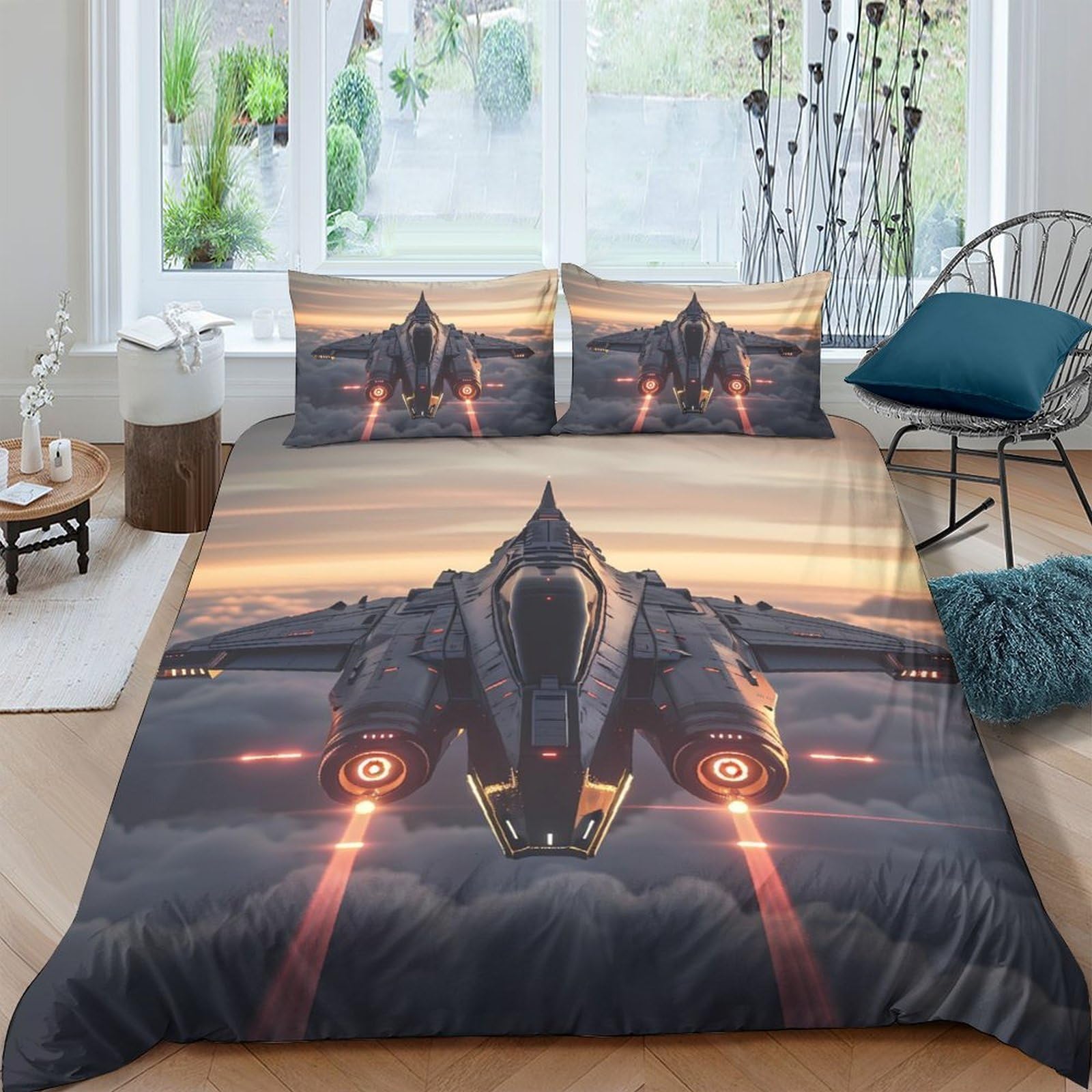 Ctjqhvkz Style-10 3D Printed Fighter Jet Fitted Sheet Microfiber Soft Grey Sunset Landscape Bed Cover For Bedroom Dorm Mattress Protection Single（135X200cm）