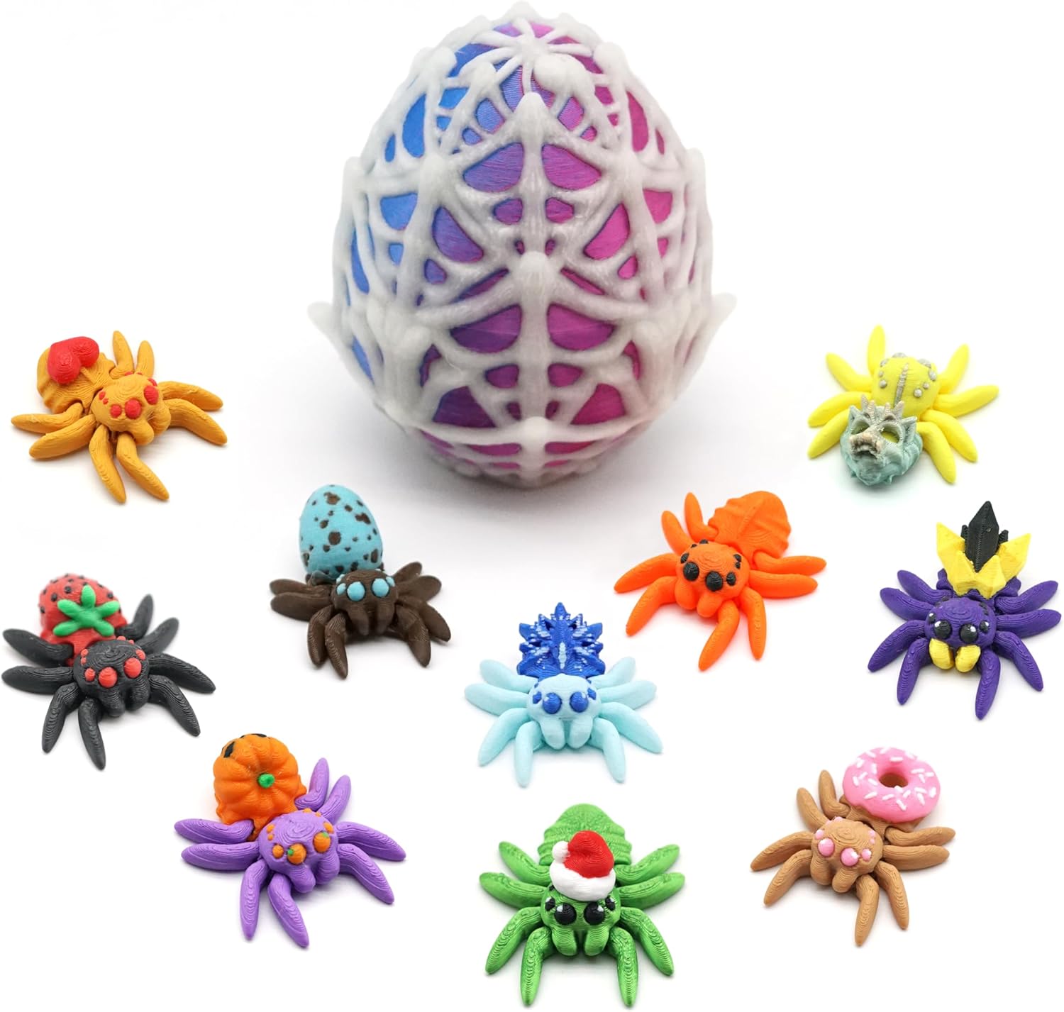 3D Printed Spider Egg with 10 Unique Spiders Inside, 3D Printed Animals Fidget Toys, Easter Basket Stuffers, Easter Gifts for Kids, Prefilled Easter Eggs with Toys, Easter Egg Fillers for Boys Girls