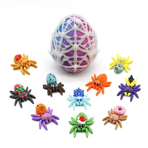 Mini 3D Printed Animals Spider Egg with 10 Unique Spiders Inside, Glow in The Dark Surprise Eggs, Christmas Gifts for Teens Kids, Christmas Decorations Outdoor Indoor Toys for Girls Boys Party Favors