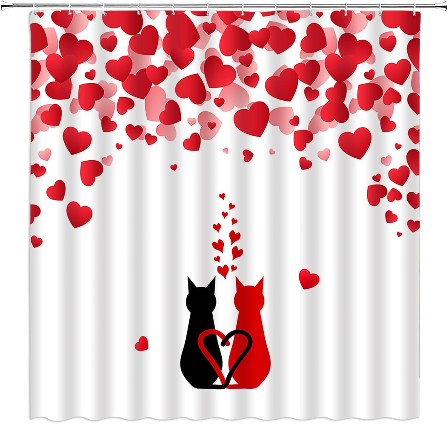 Valentine's Day Shower Curtain Red Pink Love Heart Romantic Sweet Couple Creative Fabric Decorative Bathroom Curtains with Hooks,Red White Pink