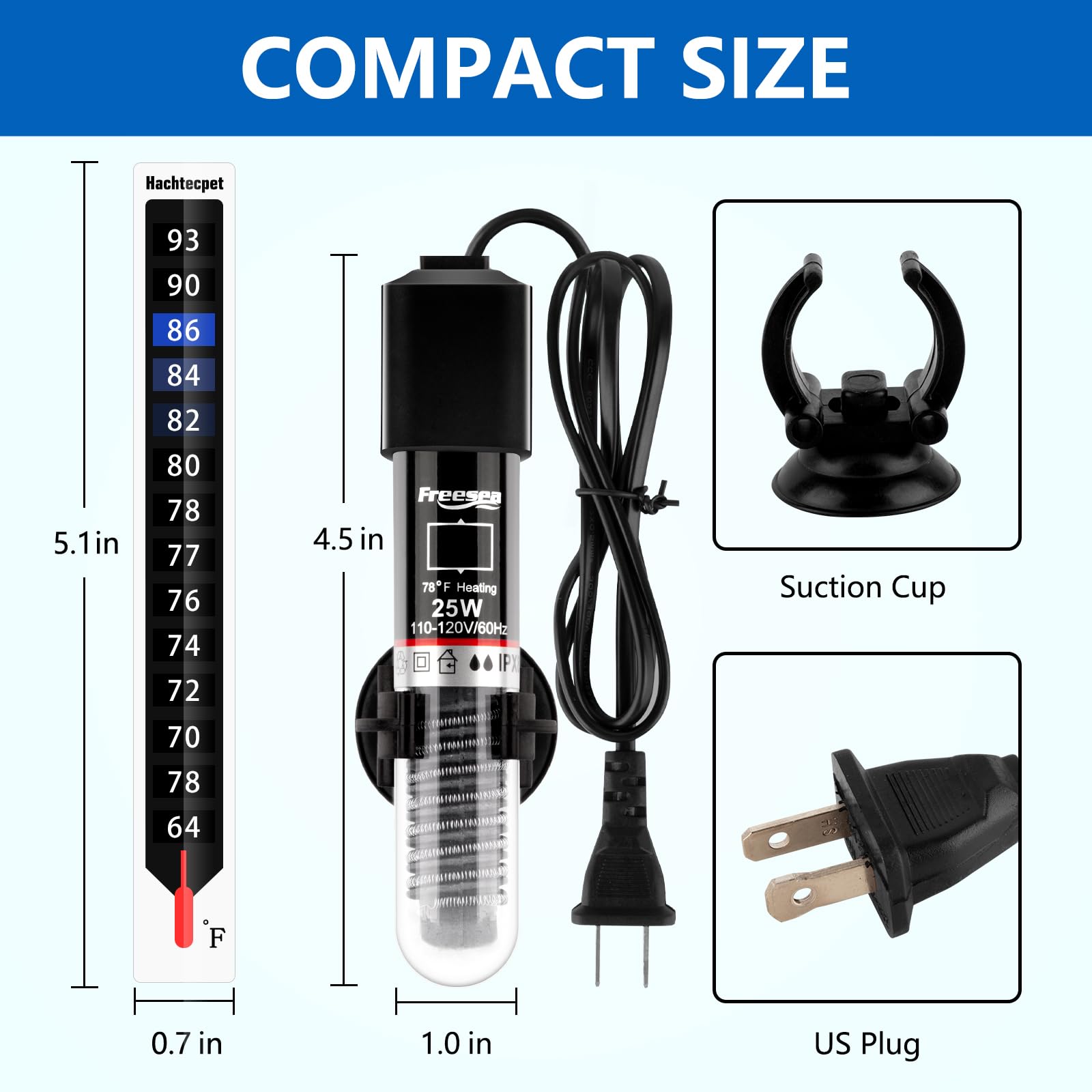 FREESEA Aquarium Fish Tank Heater 25W Small Submeisible