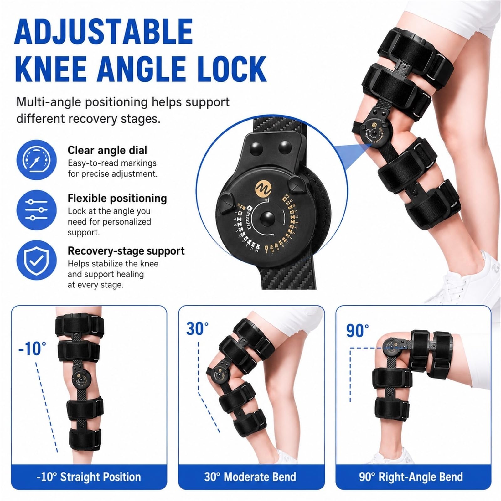 Tutore Ginocchio Articolato Post Operatorio Regolabile per Recupero ACL MCL PCL Supporto Ortopedico Telescopico Stabilizzatore Legamenti per Riabilitazione Post Chirurgia
