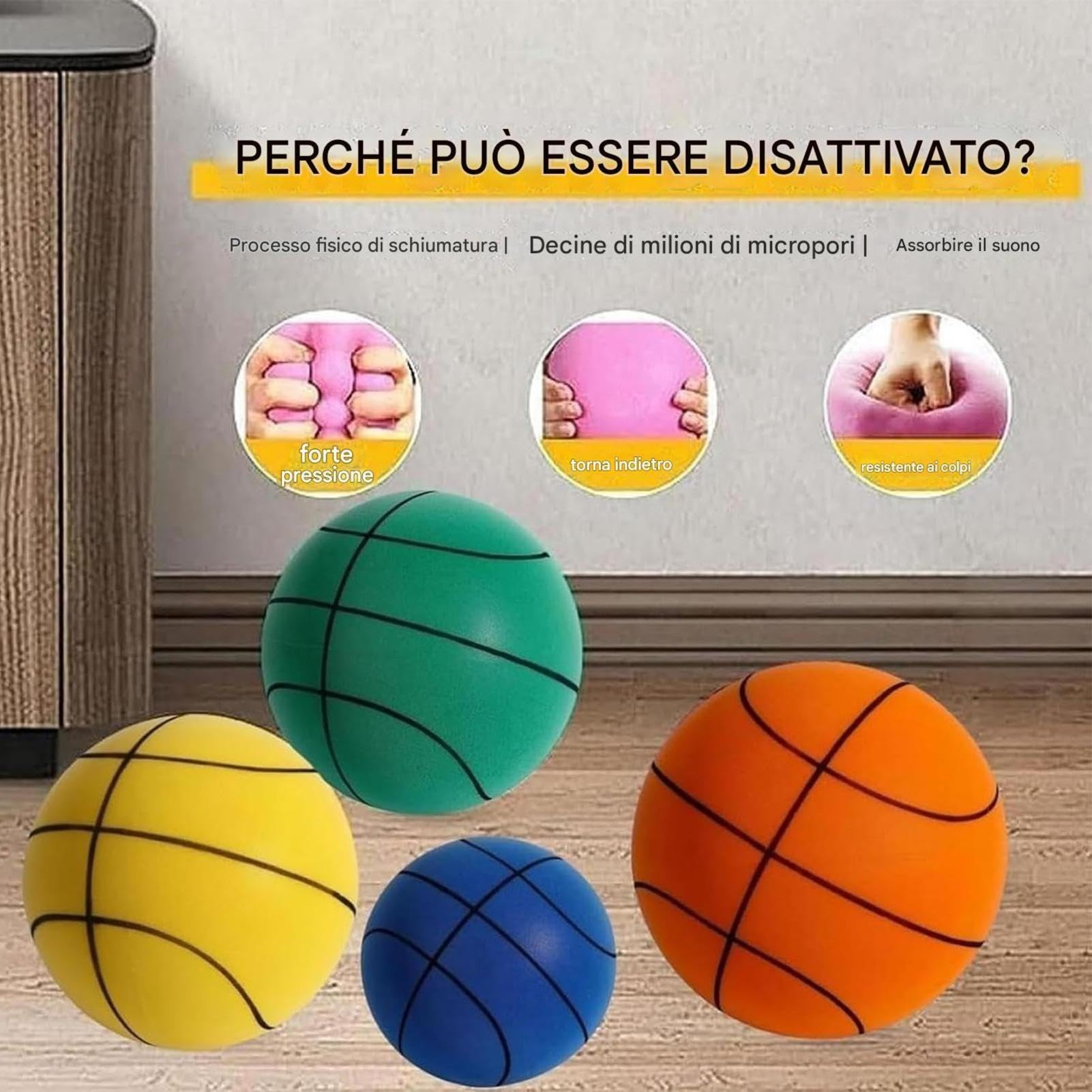 Set Da Basket Silenzioso Con Canestro, 18CM Canestro Da Basket Interni, Palla Baskets Silenziosa Schiuma Elastica Con Canestros, Cestino Baskets Parete Attrezzatura Sportiva Palla, Per Bambini Adulti