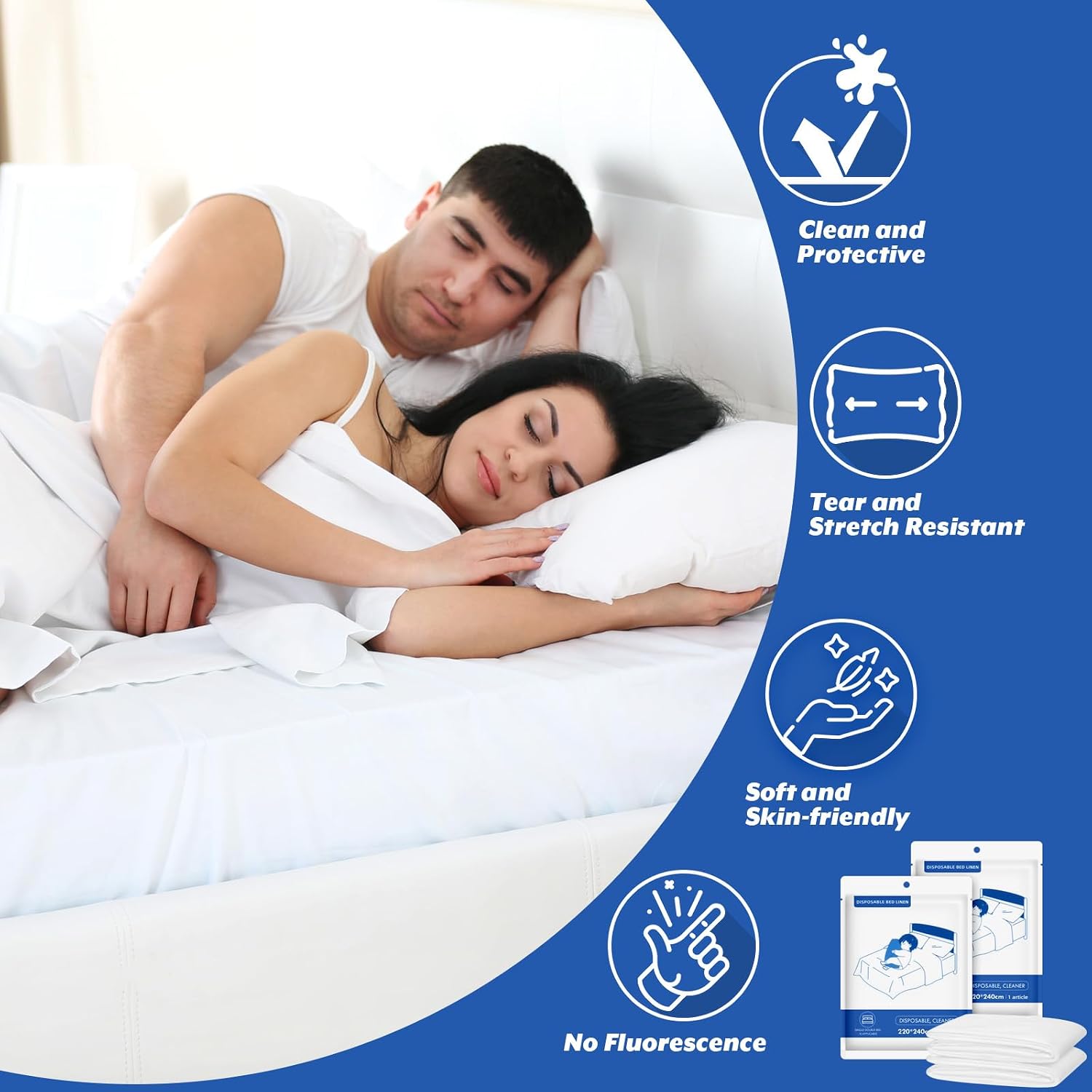 2 Pcs Disposable Bedding Sheets, 86.6 x 94.5 Inch Single Use Travel Sheet King Size Disposable Bed Sheet Individually Wrapped Portable Sheets for Business Trips Hotels Bedding Supplies