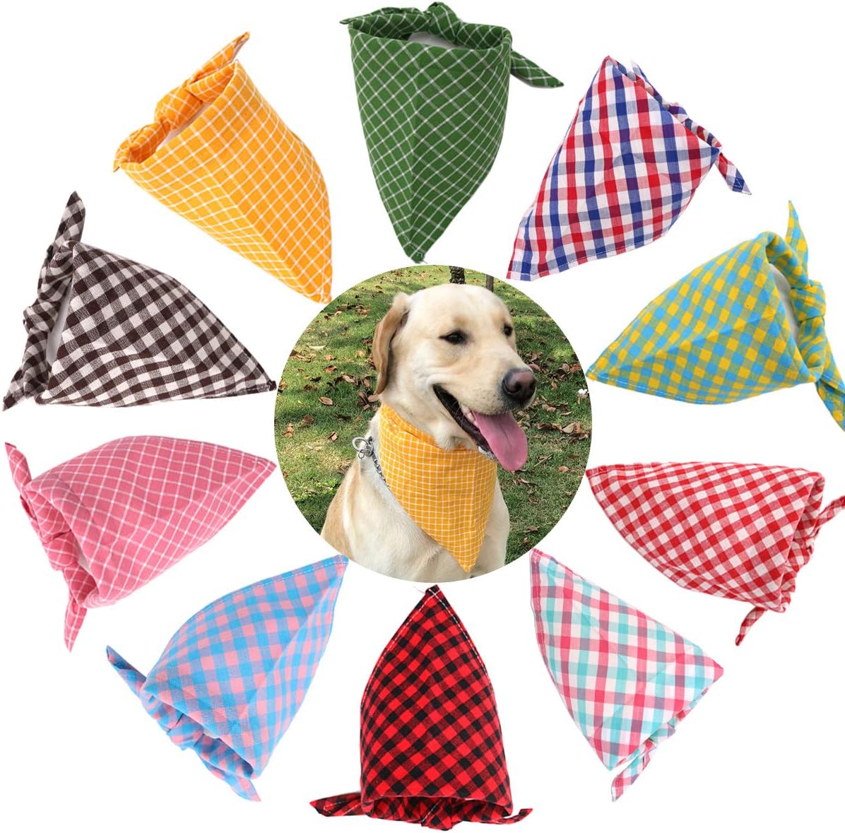 TAOBABY 8 Pcs Buffalo Plaid Dog Bandana, Adjustable Classic Plaid Dog Scarfs, Pet Bandanas, Dog Kerchiefs for Small Medium Large Puppy Boy Girl Dogs