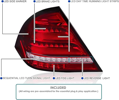 Miniatura 3 de Spec-D Tuning Luces traseras secuenciales LED rojas compatibles con Mercedes-Benz W203 2001-2004 C Sedan