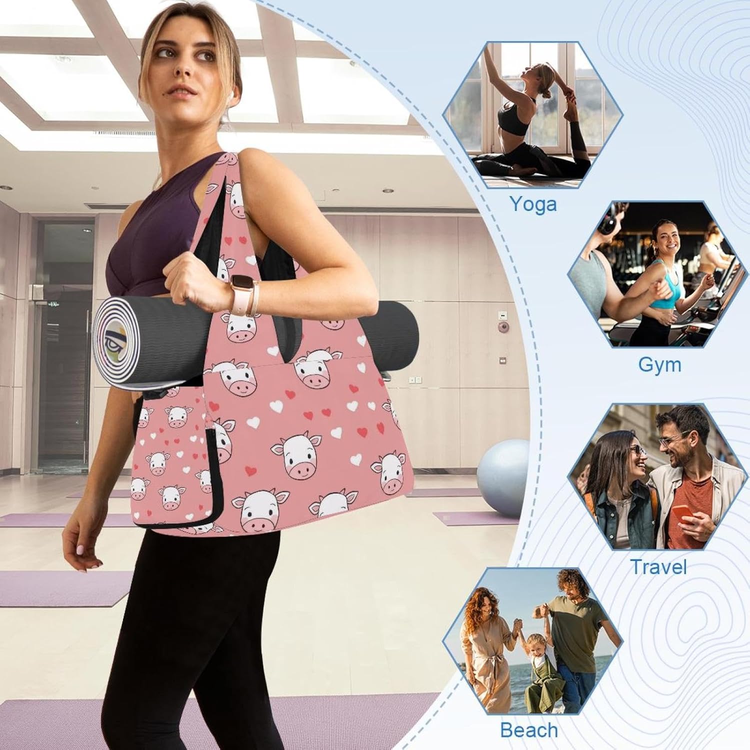 Yoga Mat Bag, Gym Workout Bag with Shoe Compartment, Turtle Pilates Bag for Women, Quick Access Storage Yoga Tote Bag for Sports Travel Office