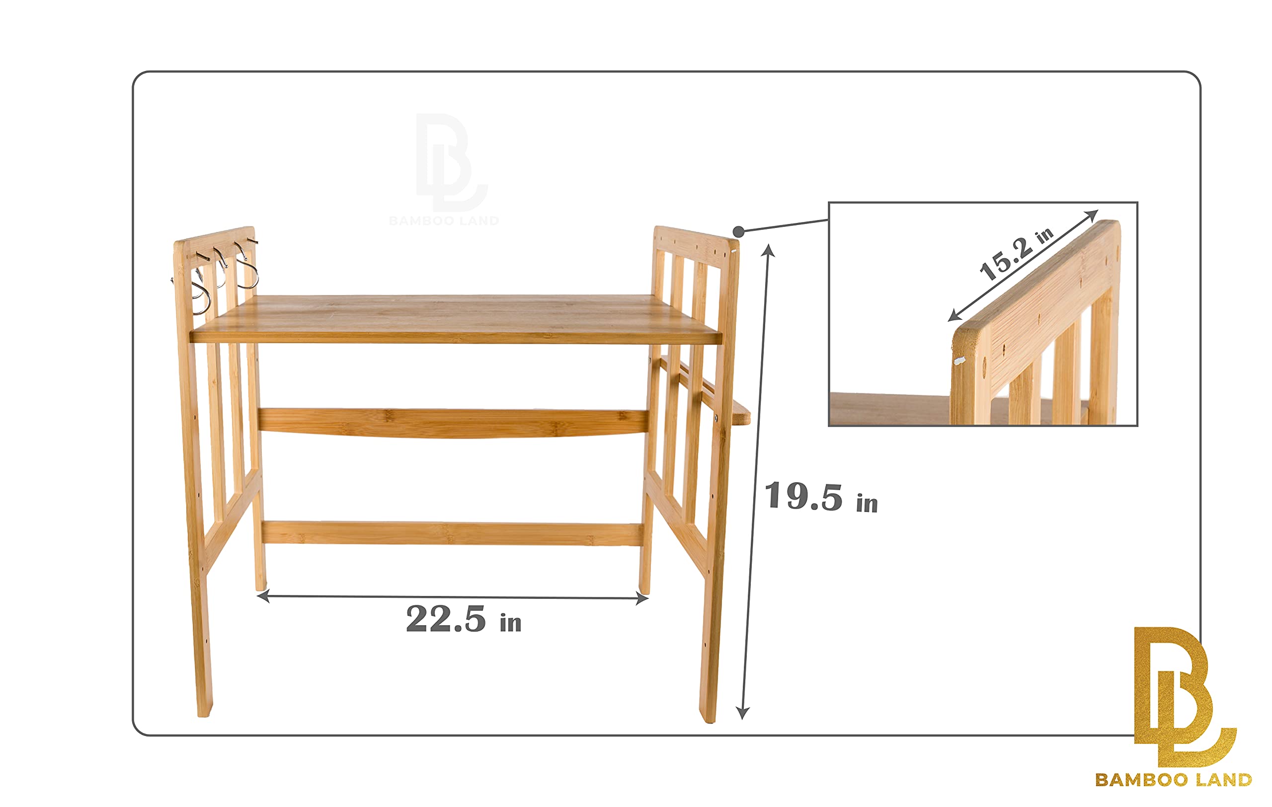 Estante de bambú para horno microondas con ganchos y soporte para cuchillos integrado, estante de microondas para encimera 2