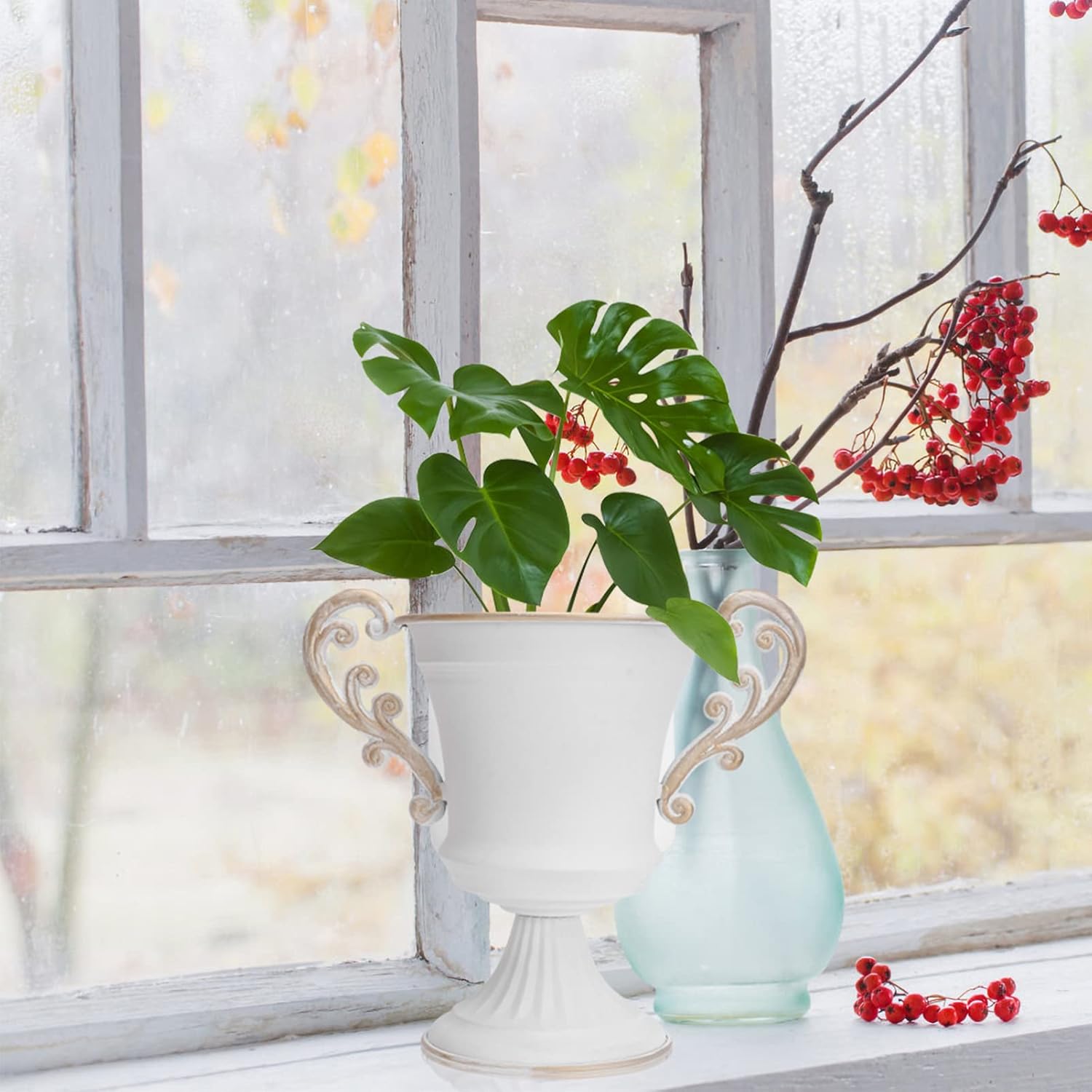 Nuolux プランター盆栽ポット ジューシー植木鉢 北欧スタイル レトロ カップ型 2つハンドル付き サボテン鉢 寄せ植え ペン立て 花瓶 収納スタンド 雑貨 プレゼント ホームオフィスデスク飾り用 白 高級品