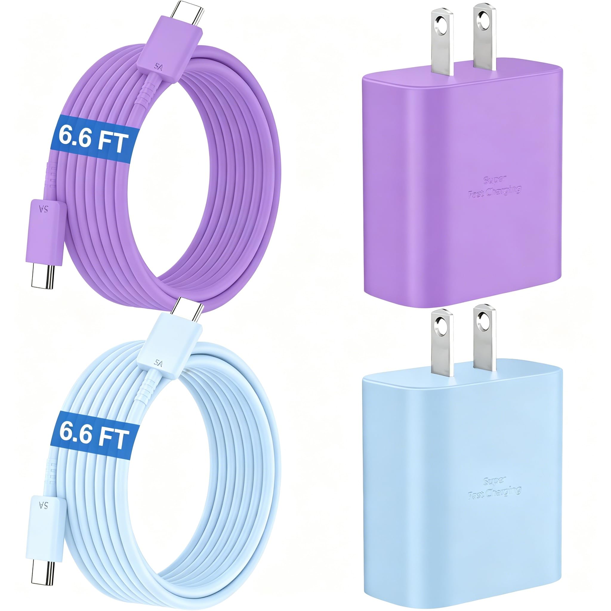Cargador súper rápido de 45 W USB C para teléfono Android tipo C, bloque de carga rápida con cable de carga de 6.6 pies para Samsung Galaxy S25 Ultra/S25+/S24 Ultra/S24+/S23 Ultra/S23+/S22/S21/S20