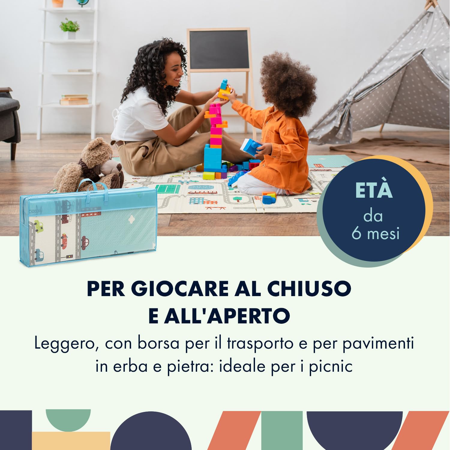 Babify Tappeto da gioco per bambini e neonati, spessore 1.5 cm, pieghevole, antiscivolo, extra large reversibile, impermeabile, portatile, a doppia faccia, (180 x 200 x 1.5 cm)
