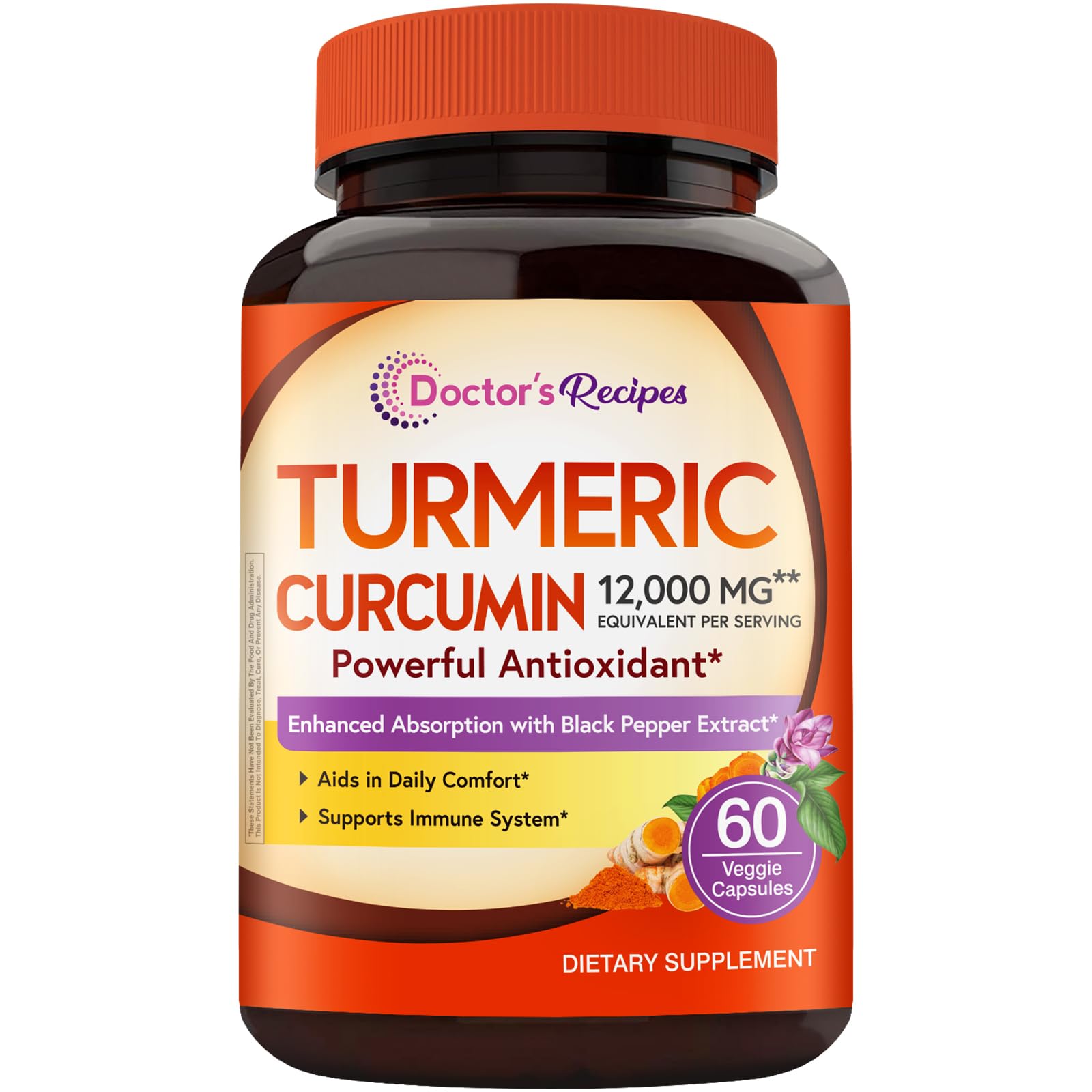 Doctors Recipes Turmeric Curcumin with Black Pepper Extract 12000 mg High Absorption Ultra Potency Turmeric Supplement with 95