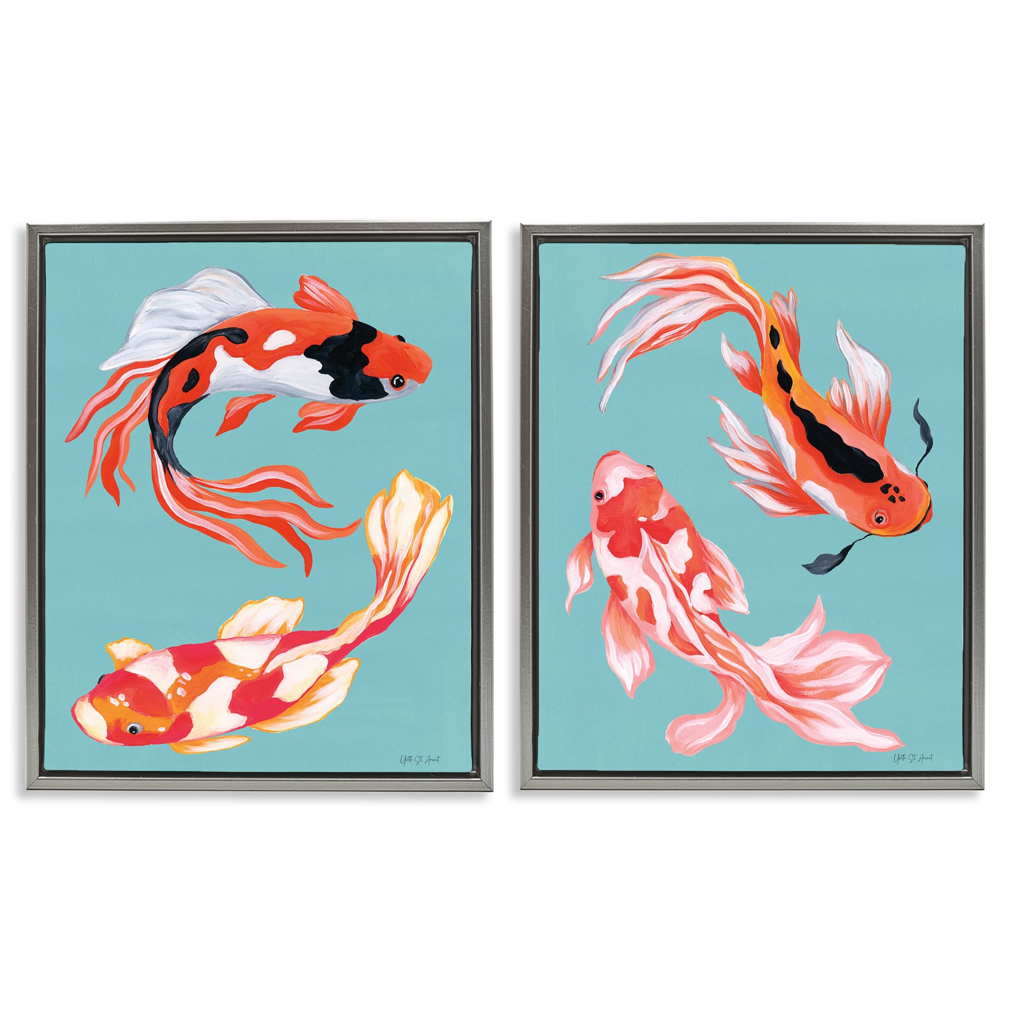 'Colorful Twin Koi'| 2pc Floating Frame Art Set 2