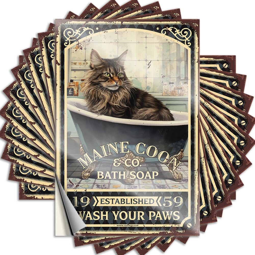 Bath Decor Case Tattoos | Maine Coon Bath Soap Wash Your Paws Fire for Football Decor(6X9CM)