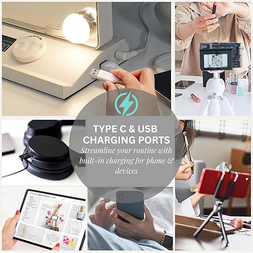 Miniatura 8 de LUXFURNI Espejo de tocador con luces, espejo grande de Hollywood de 31.5 x 23.6 pulgadas, espejo de maquillaje iluminado con 24 bombillas