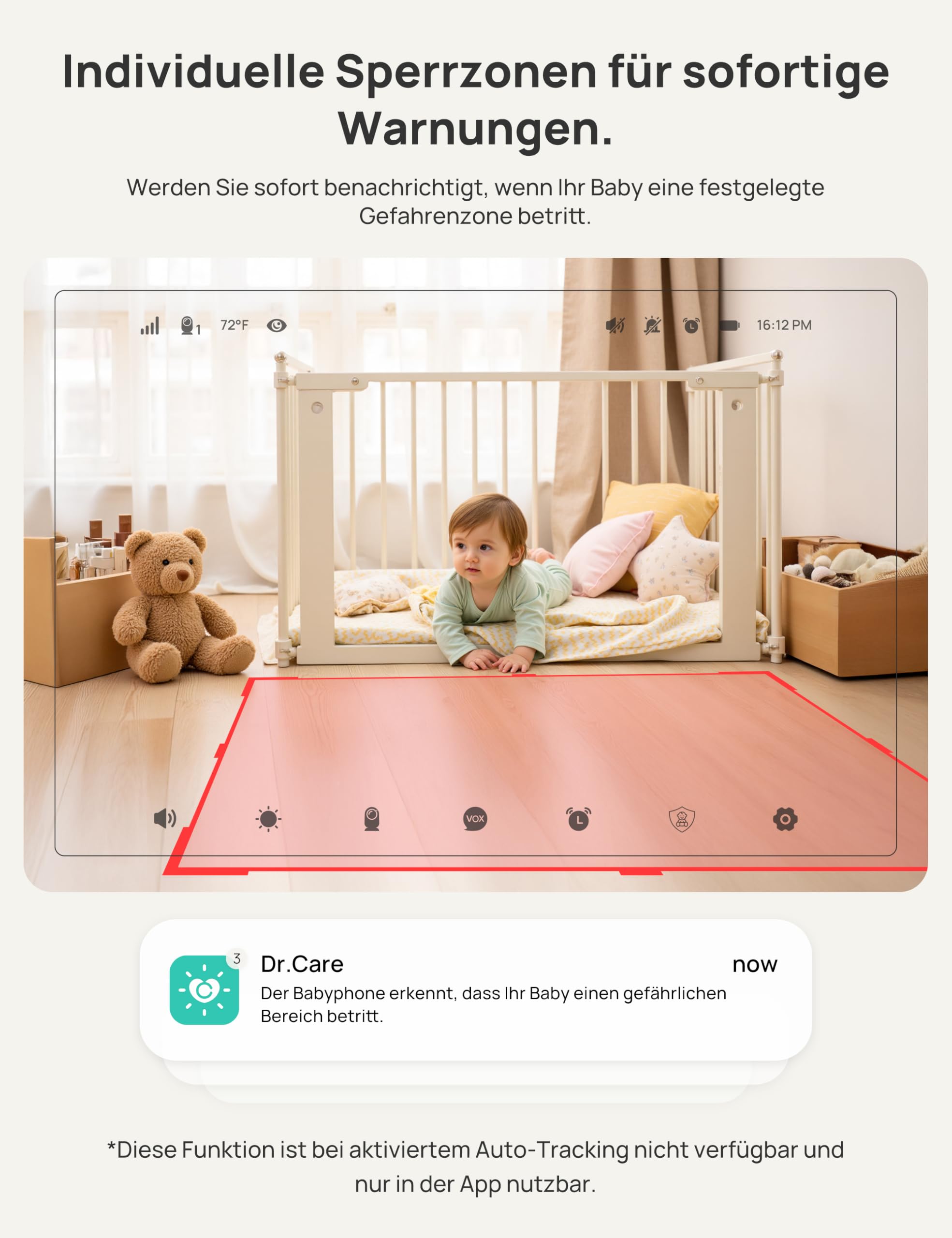 Dr.Care Zusatzkamera für DC-SBM001 Babyphone, 2K WLAN Kamera mit App-Steuerung, Weinen- & Bewegungserkennung, HD Nachtsicht, Zwei-Wege-Audio, Multi-User, 390 m Reichweite