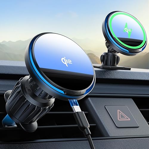 Miniatura 8 de Lamicall Cargador de montaje para coche MagSafe - Cargador de coche inalámbrico magnético de 15 W, tablero de ventilación de 360° para carga de