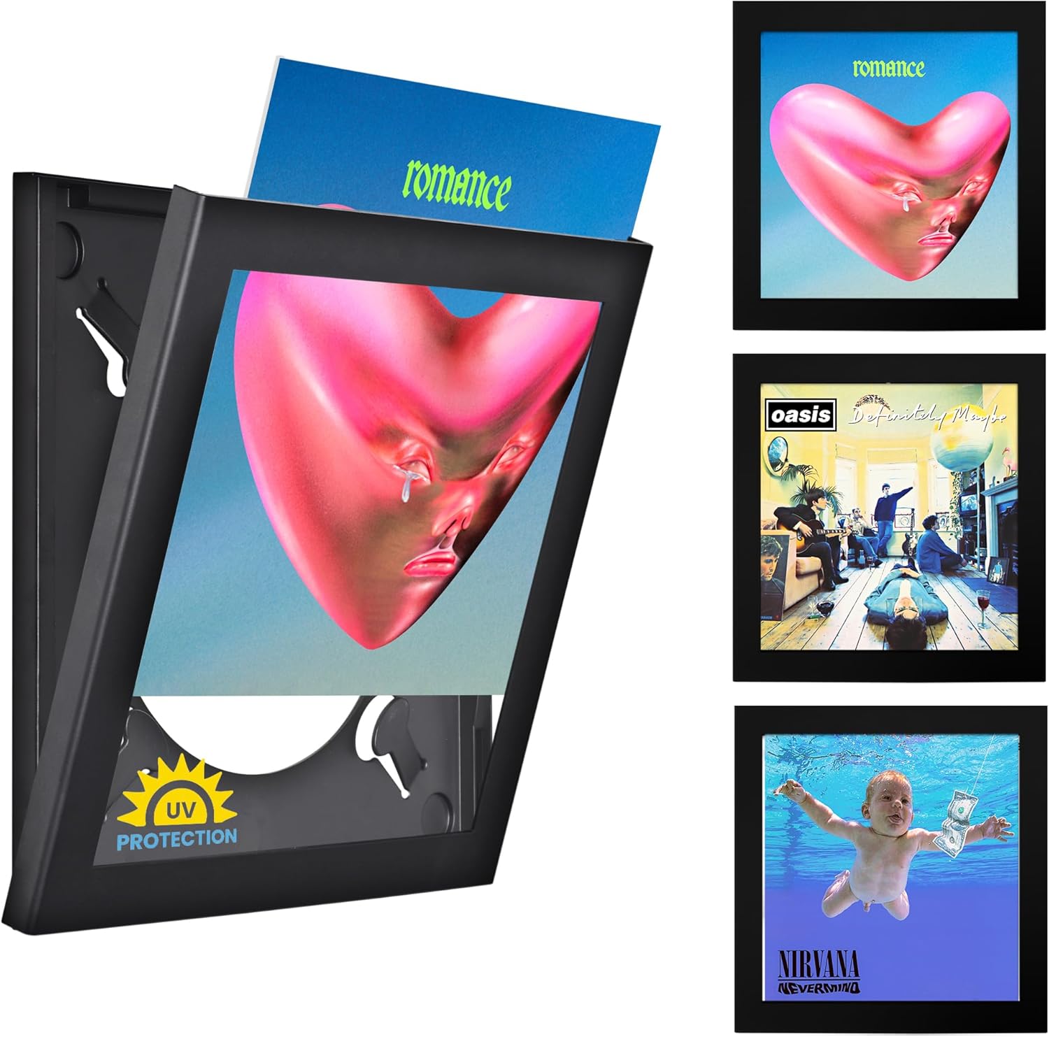 Art Vinyl Play & Display 12″ Vinyl Record Frame – UV-Resistant Wall-Mount LP Frame, Front-Loading Record Holder & Album Cover Display, White