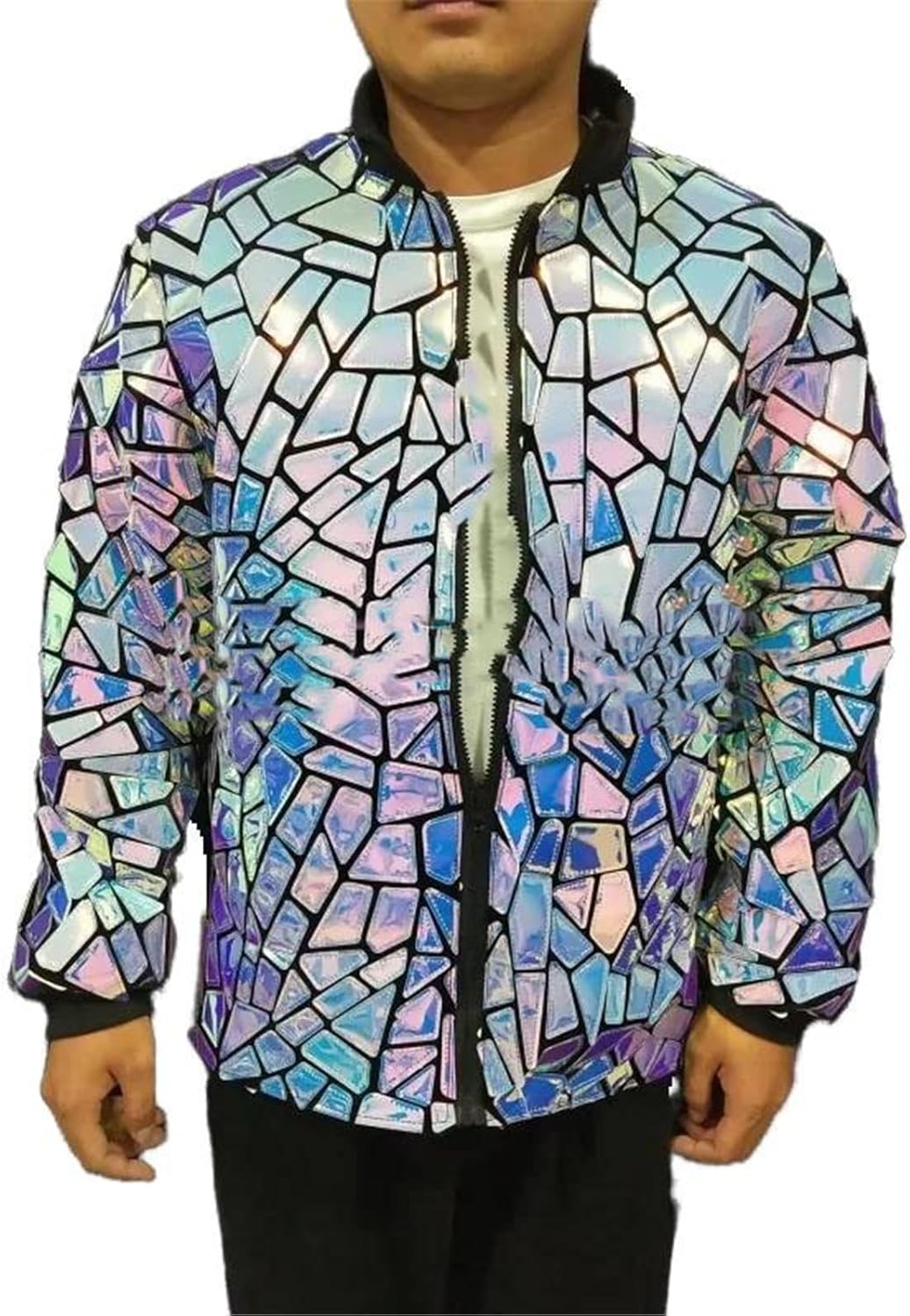 GUOYUXIAO Men's Glitter Silver Sequin Blazer, Bar Nightclub Singer & Banquet Party Tuxedo Jacket