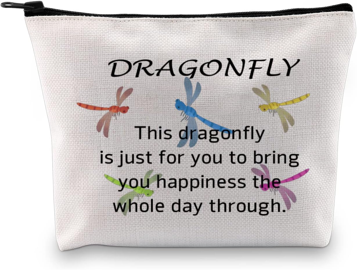 Dragonfly Cosmetic Bag Dragonfly Gifts for Women Dragonfly Bring You Happiness the Whole Day Through Zipper Pouch, Dragonfly Makeup Bag