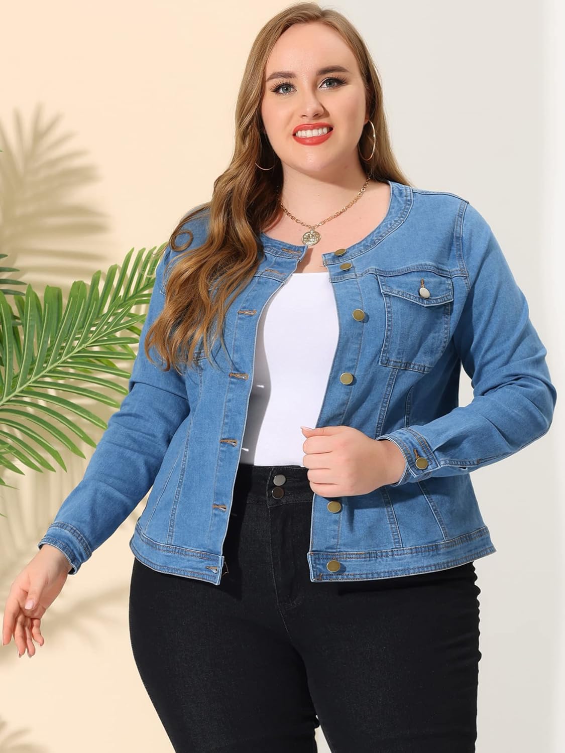 Agnes Orinda Denim Jacket for Women Plus Size Collarless Long Sleeve Button Down Jean Jacket 2025 Western Outfit - Image 2