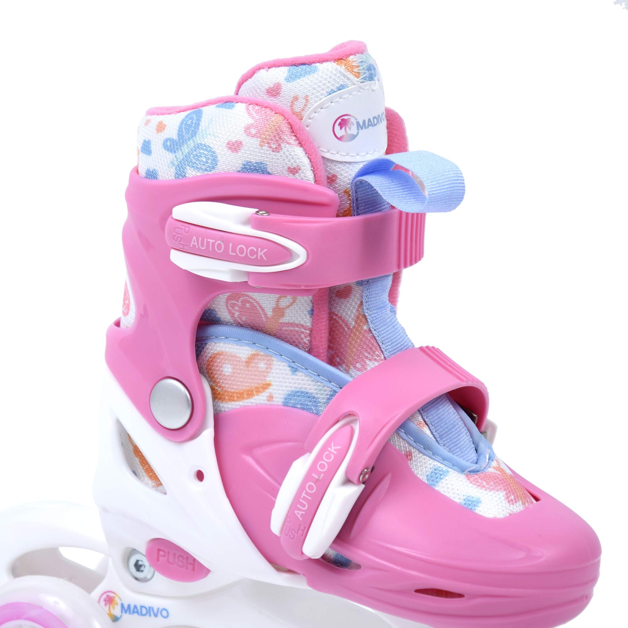Madivo Cottoncandy Lot de 2 Rollers 2 en 1 réglables pour Fille | Patins à roulettes ABEC-5 | Rollers en Ligne transformables en Patins à roulettes | Blanc/Rose | Tailles : 26-29, 30-33