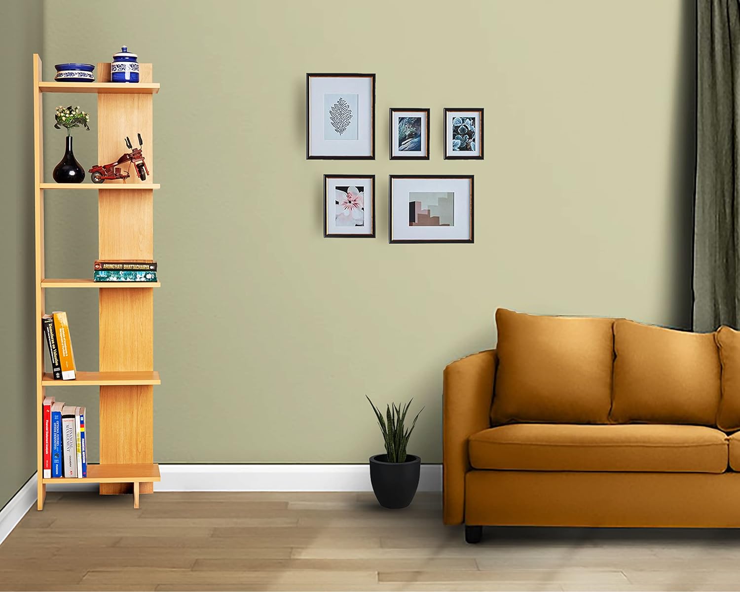 Lukzer Engineered Wood 5 Tier Corner Shelf Bookcase Storage Organizer