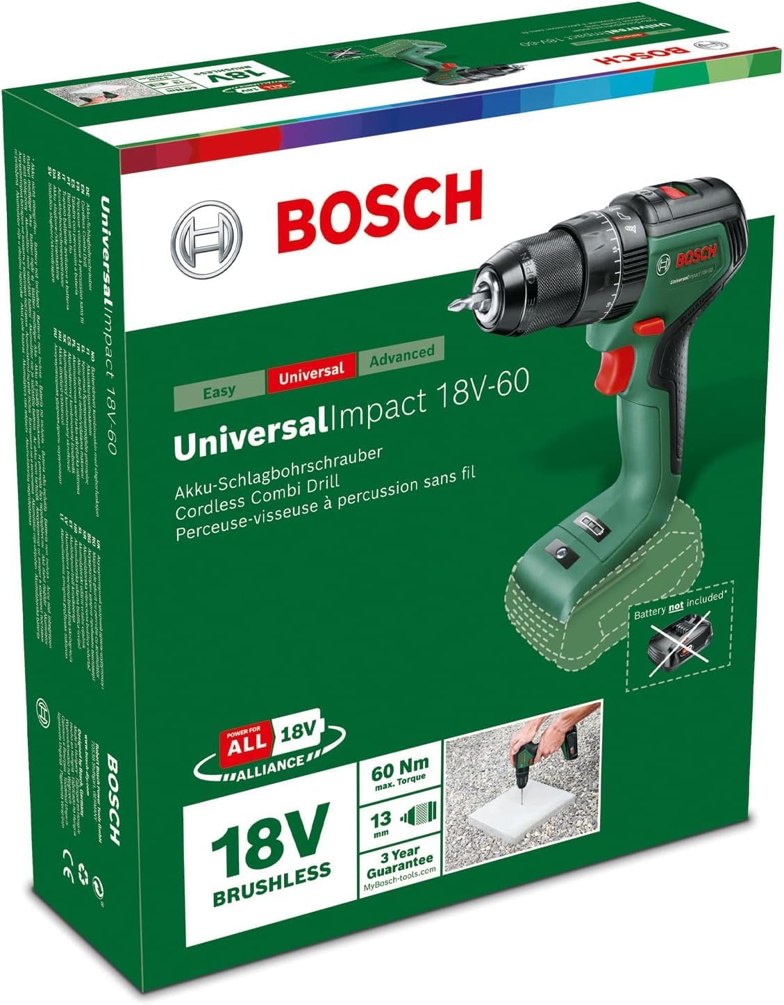 Bosch Cordless Combi Drill UniversalImpact 18V-60 (Without Battery, 18 Volt System, in Carton Packaging)