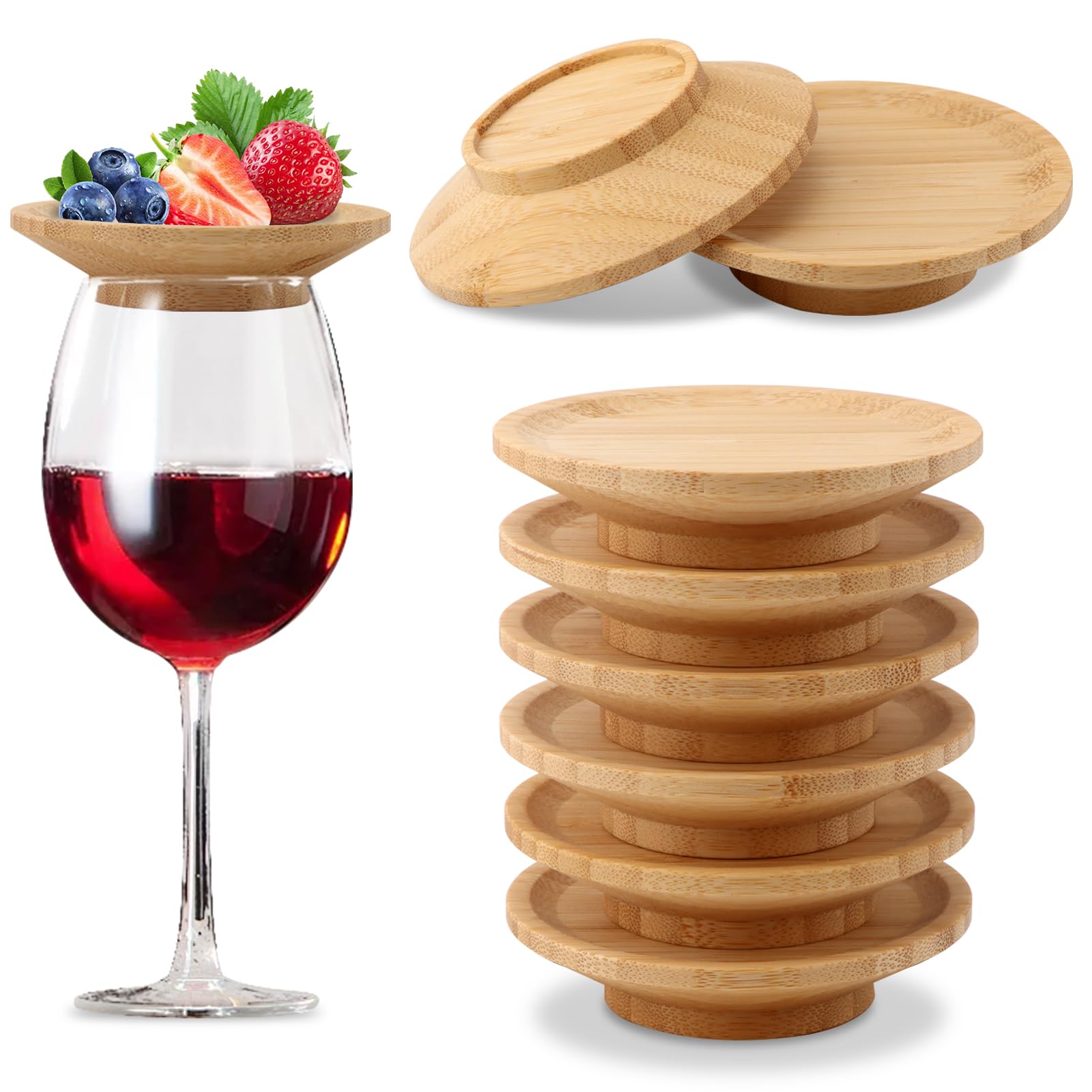 8 Pcs 3.66" Wine Glass Charcuterie Topper, Round Bamboo Mini Charcuterie Boards, Wine Glass Covers Dual Use Cups Topper Appetizer Plates for Family Gatherings, Restaurants-image-22