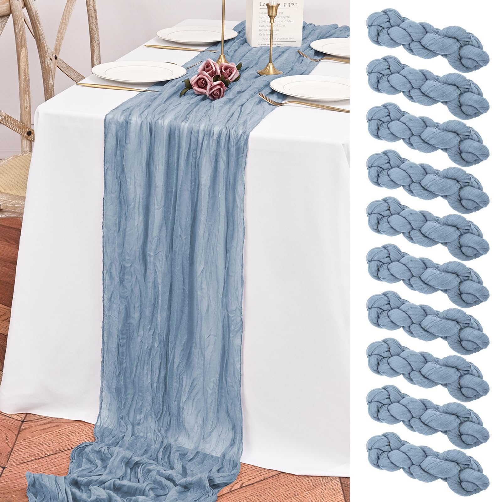 Teruntrue Runner da tavola boho 3 m, blu, 10 pezzi, lunghezza 3 m, per decorazioni di nozze e feste