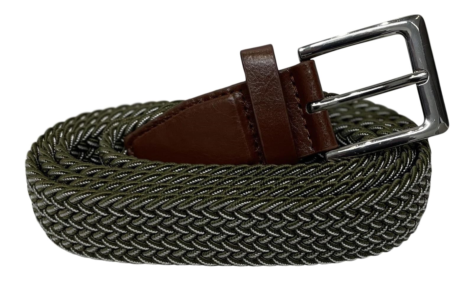 SoBo LEATHER Stretchy Belts for Men & Women, 6 Colours, Waist 28-44 inch (Green & White, M/L)