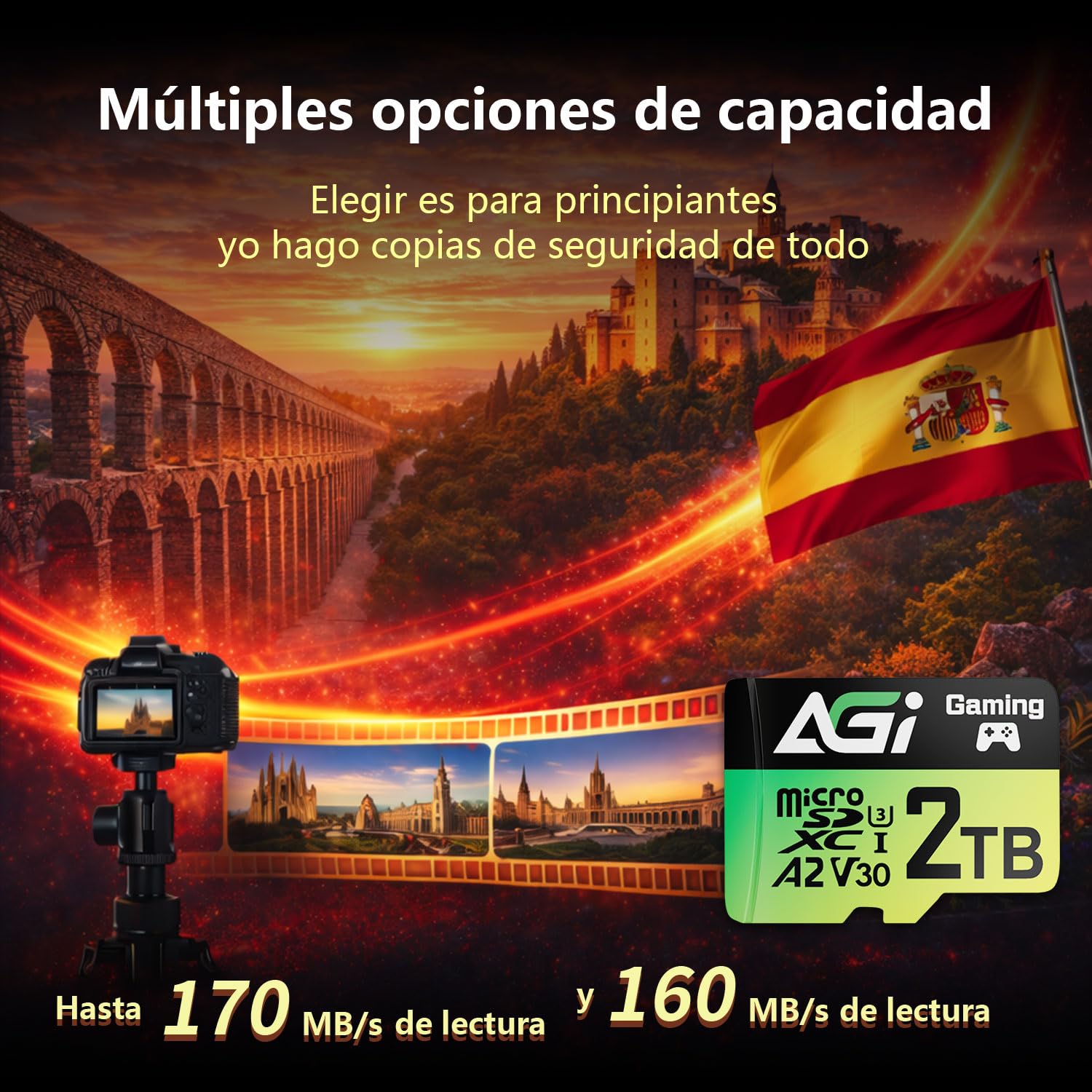 AGI TF138 2TB Tarjeta de Memoria microSDXC 180MBs UHS-I U3 V30 A2 | Almacenamiento y expansion para smartphones, tablets, camaras, dashcam, drone y consolas portatiles de juegos
