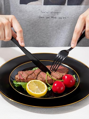 Miniatura 8 de WDF Cubiertos de plástico negro de 180 piezas, el juego de cubiertos de plástico incluye 60 tenedores, 60 cuchillos, 60 cucharas, cubiertos