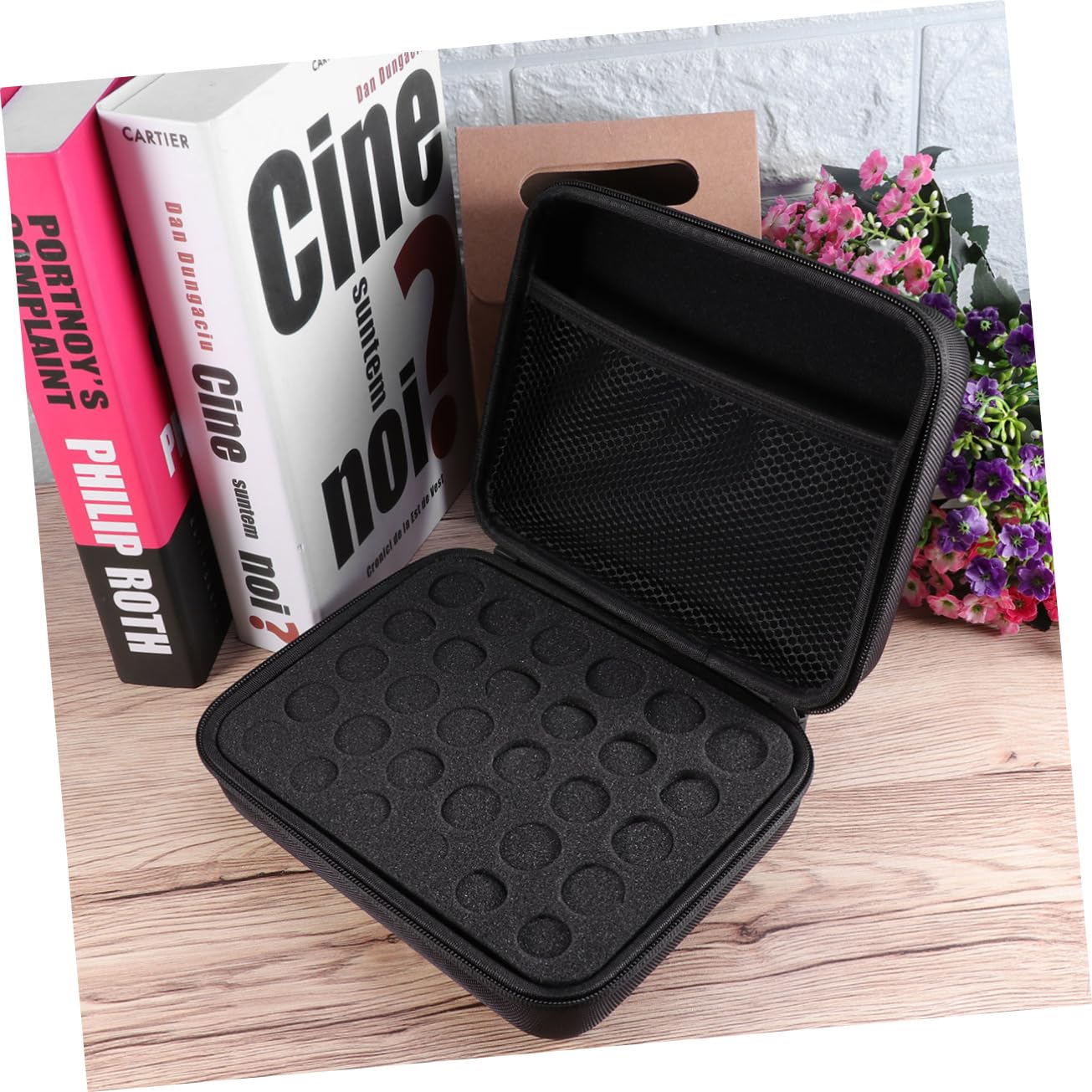 Ipetboom 1Pc Slot Essential Oil Storage Bag Shockproof Carrying Case for Roller Bottles Black Eva Hard Shell Protection for Travel and Home Use