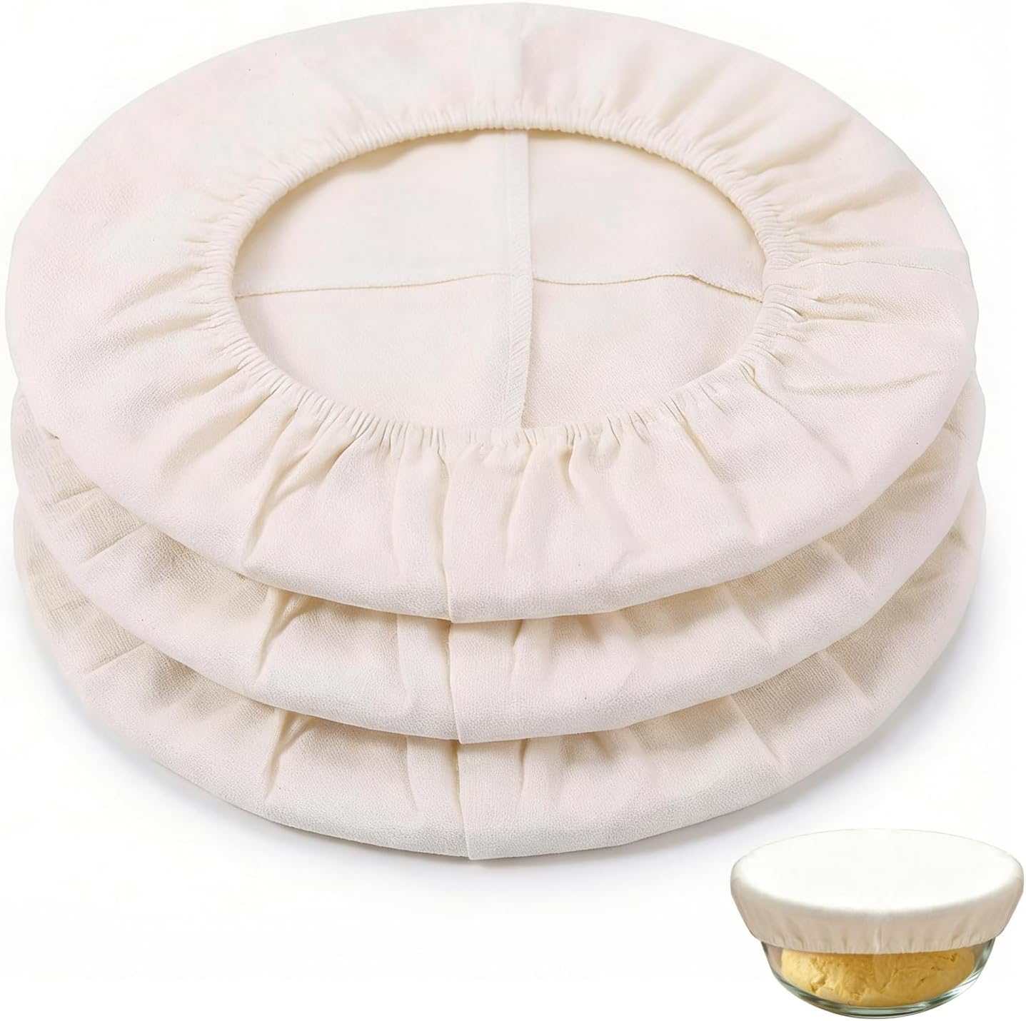 3 Pack Cotton Bread Proofing Covers, Sourdough Bowl Cover, Proofing Baking Sourdough Basket Covers, Reusable Cotton Dough Cover for Sourdoughs Fermentation