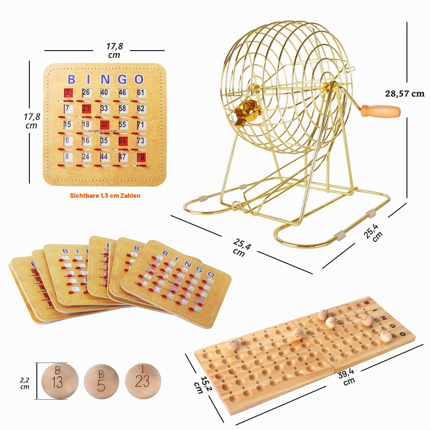 GSE Games & Sports Expert Deluxe-Bingo-Spiel-Set mit Masterboard, Bingokugeln und Bingo-Karten (messingfarben/schwarz), messing