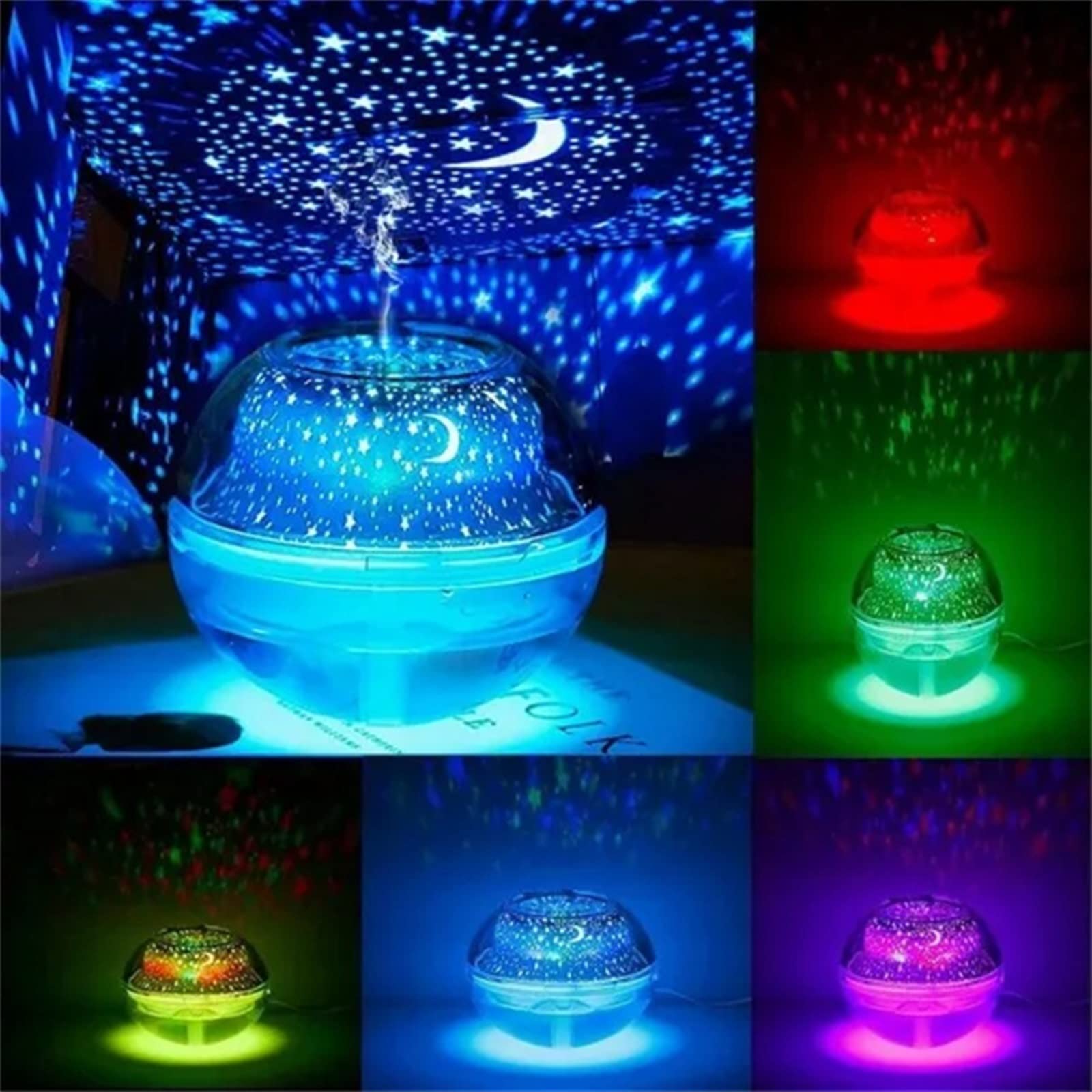 Umidificatori Umidificatore muto ad ultrasuoni da 500 ml Diffusore di aromi a nebbia nano Lampada da notte a proiezione di cielo stellato a LED Diffusore